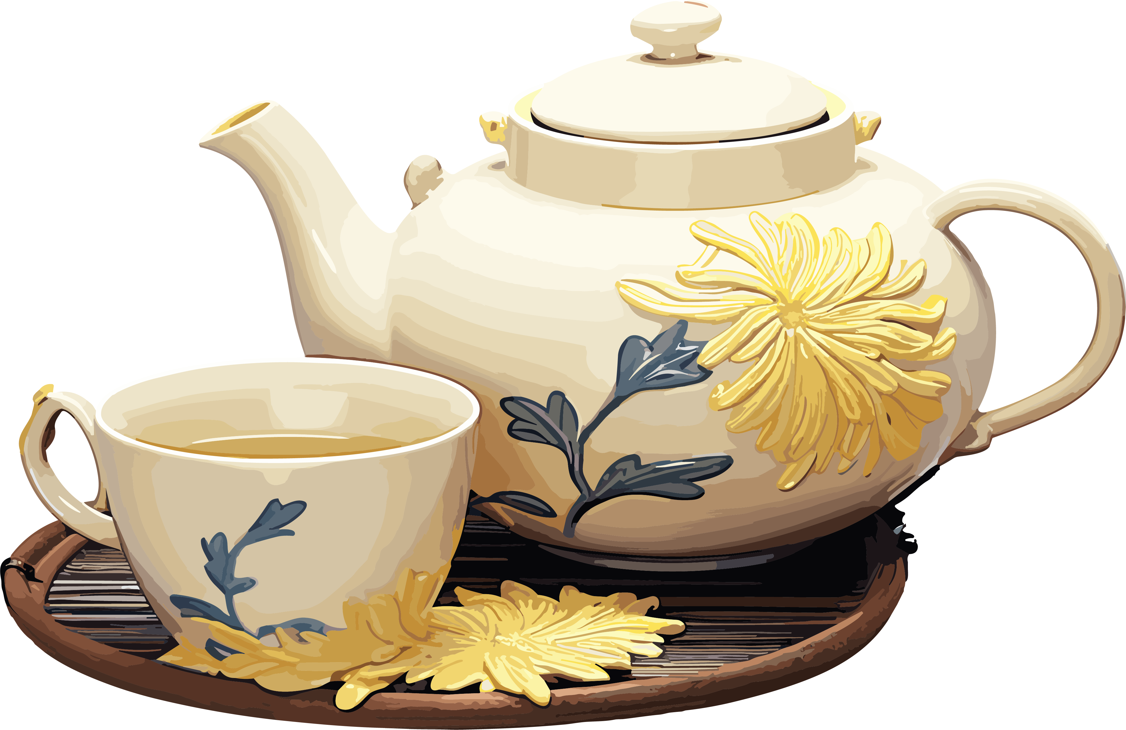 Artistic illustration material of yellow flower teapot