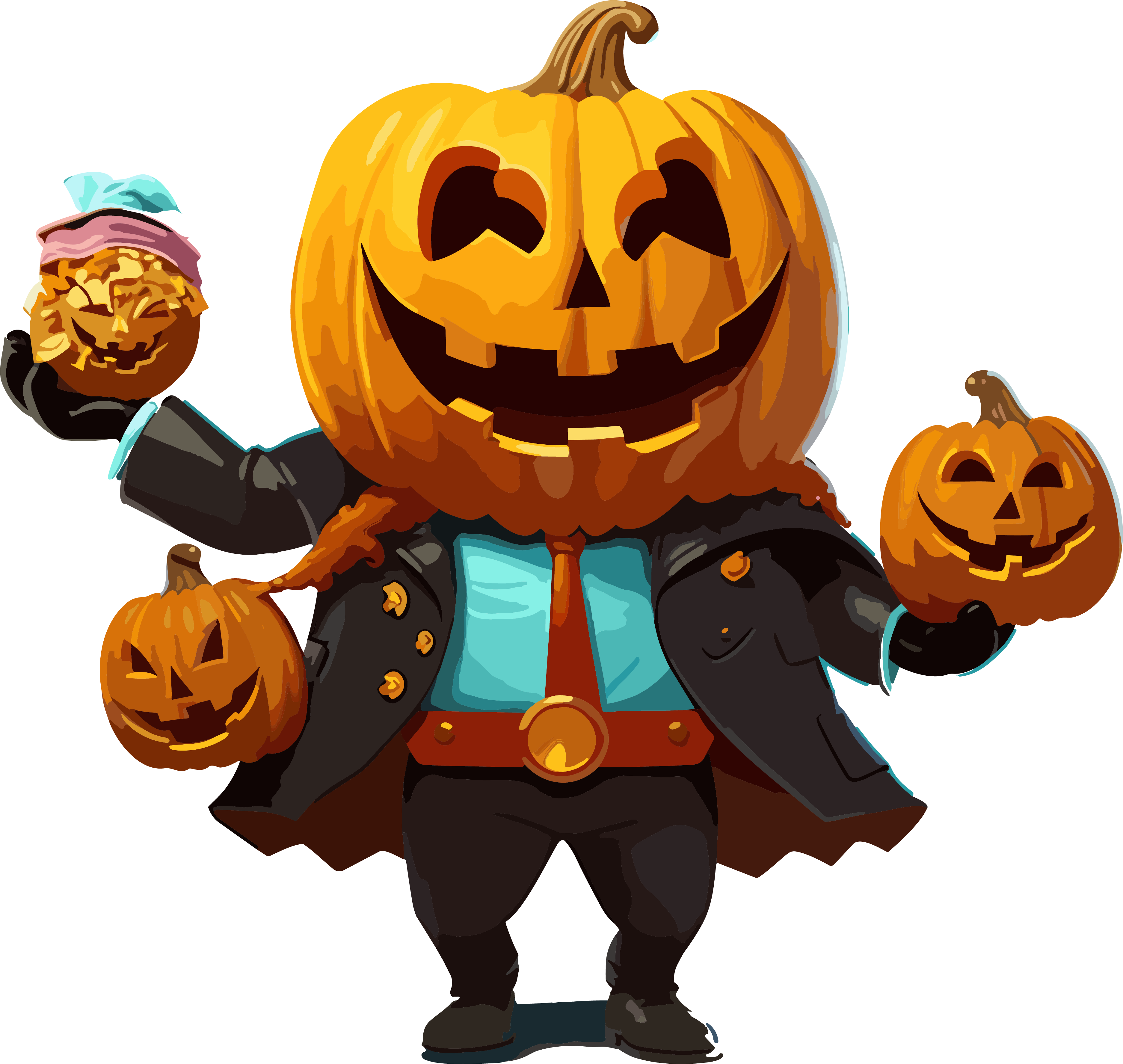 Halloween pumpkin cartoon character and his candy bag material