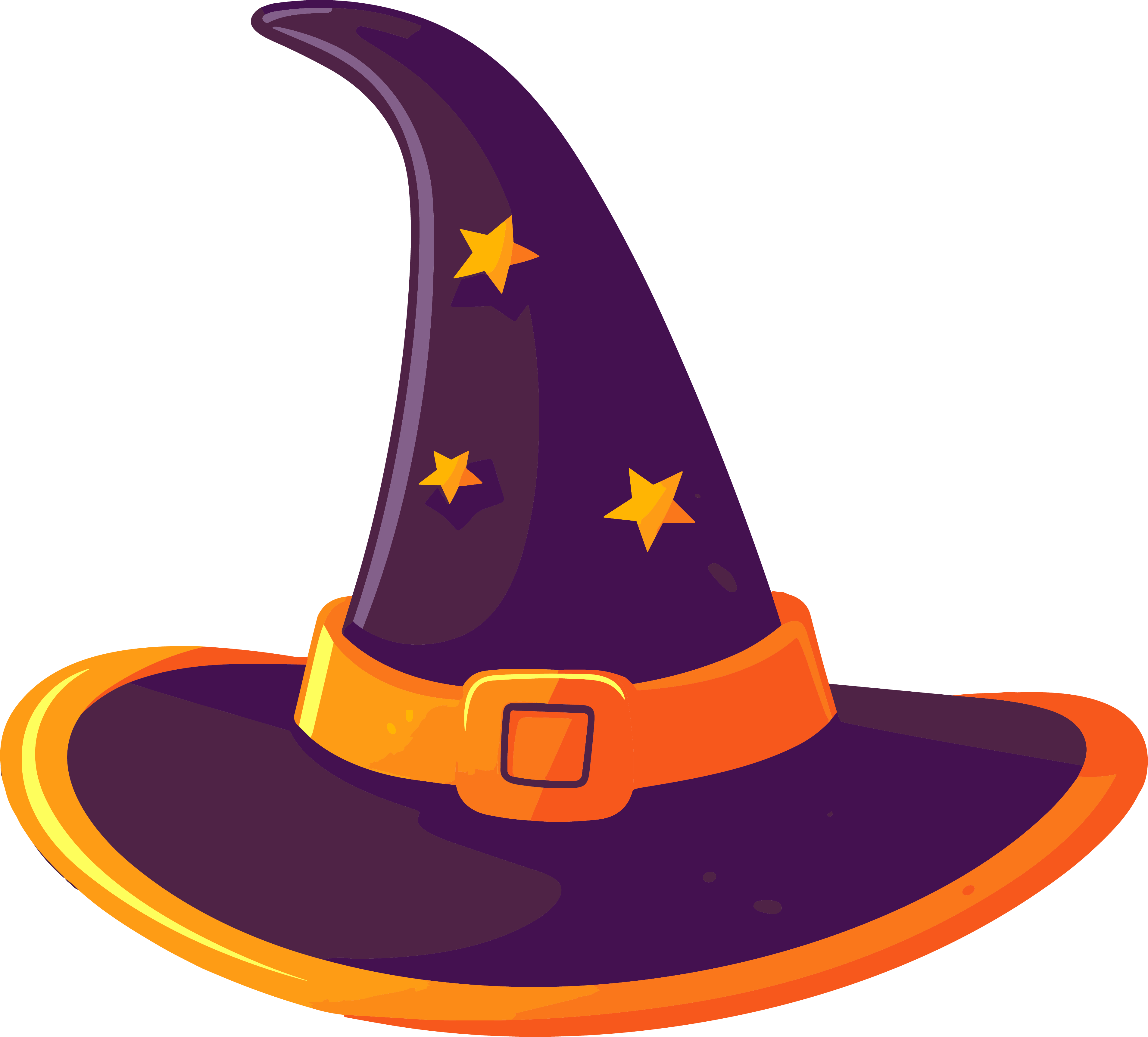 Purple wizard hat with stars on an orange background
