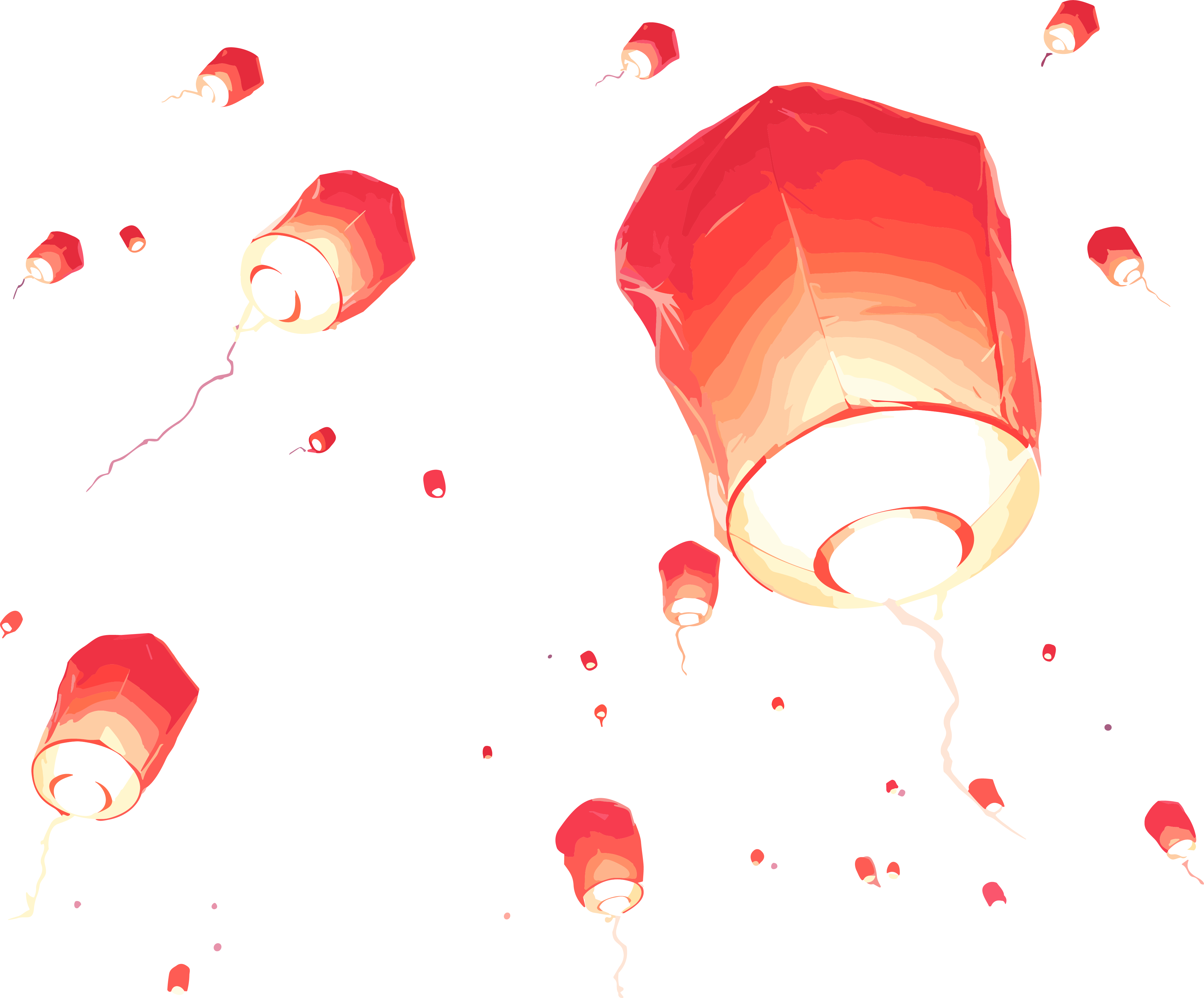 Romantic red lantern elements in the night sky