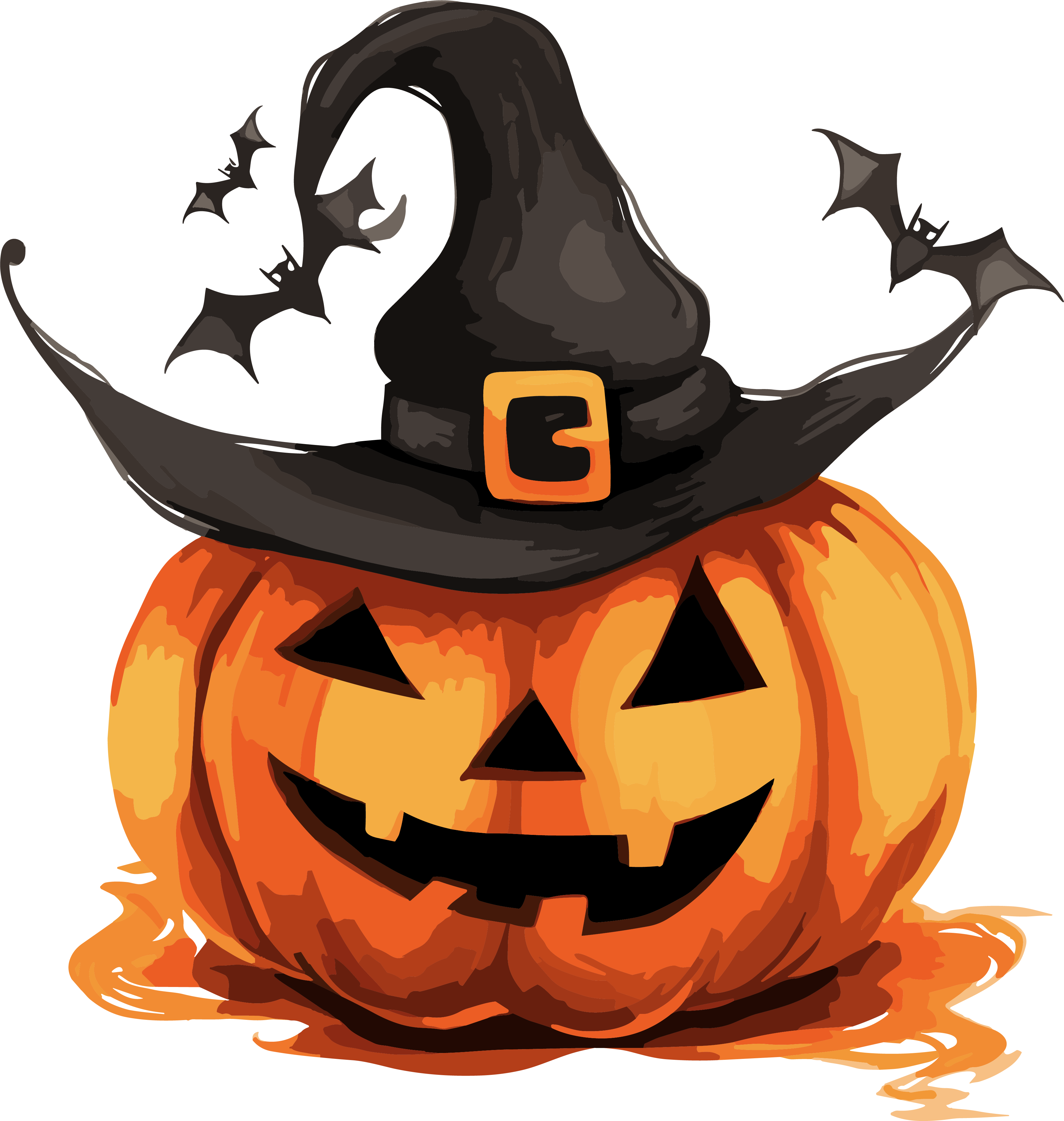 Pumpkin-shaped Halloween illustration material with ghost hat