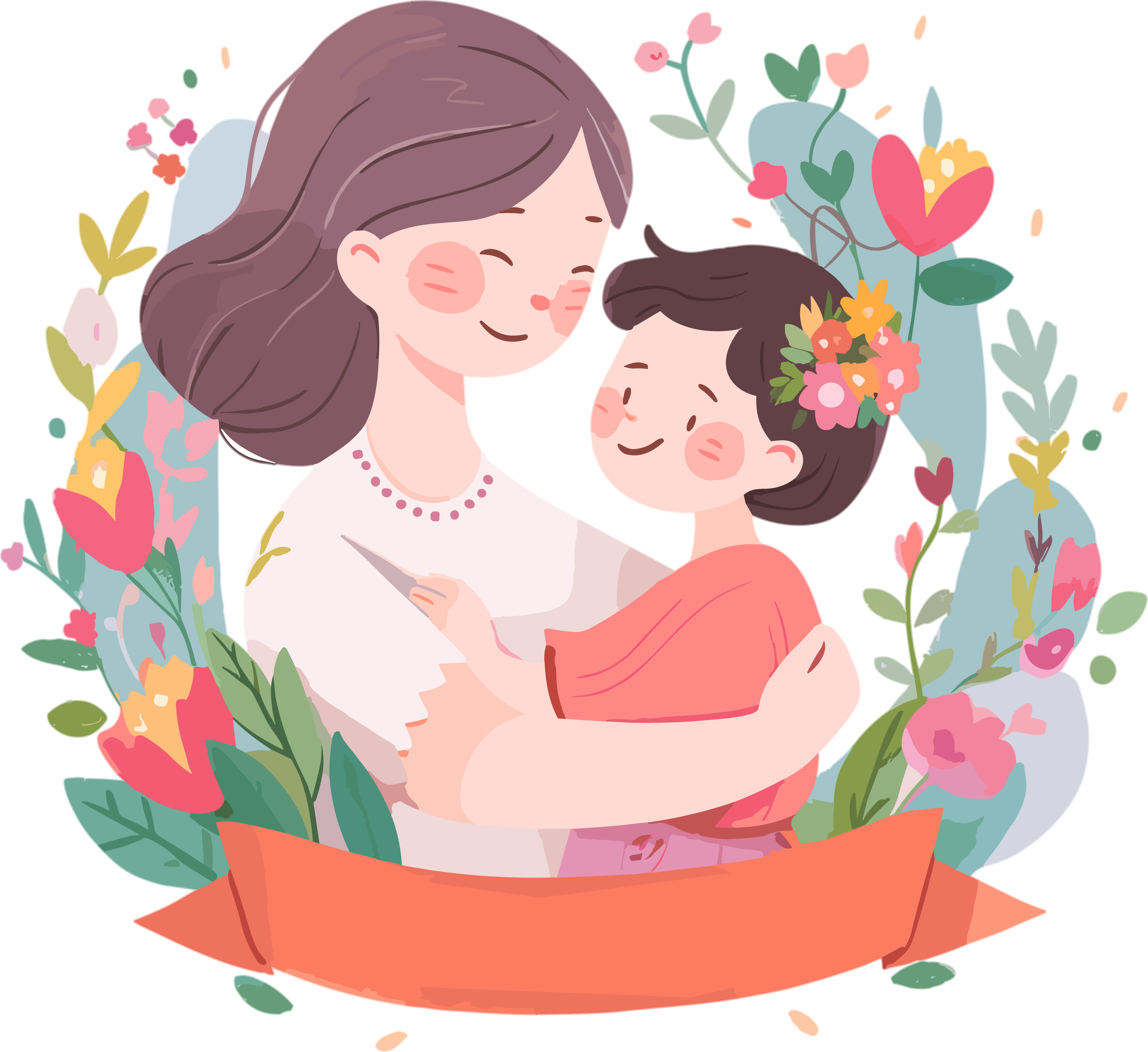 Hand-drawn Mother's Day warm scene illustration material