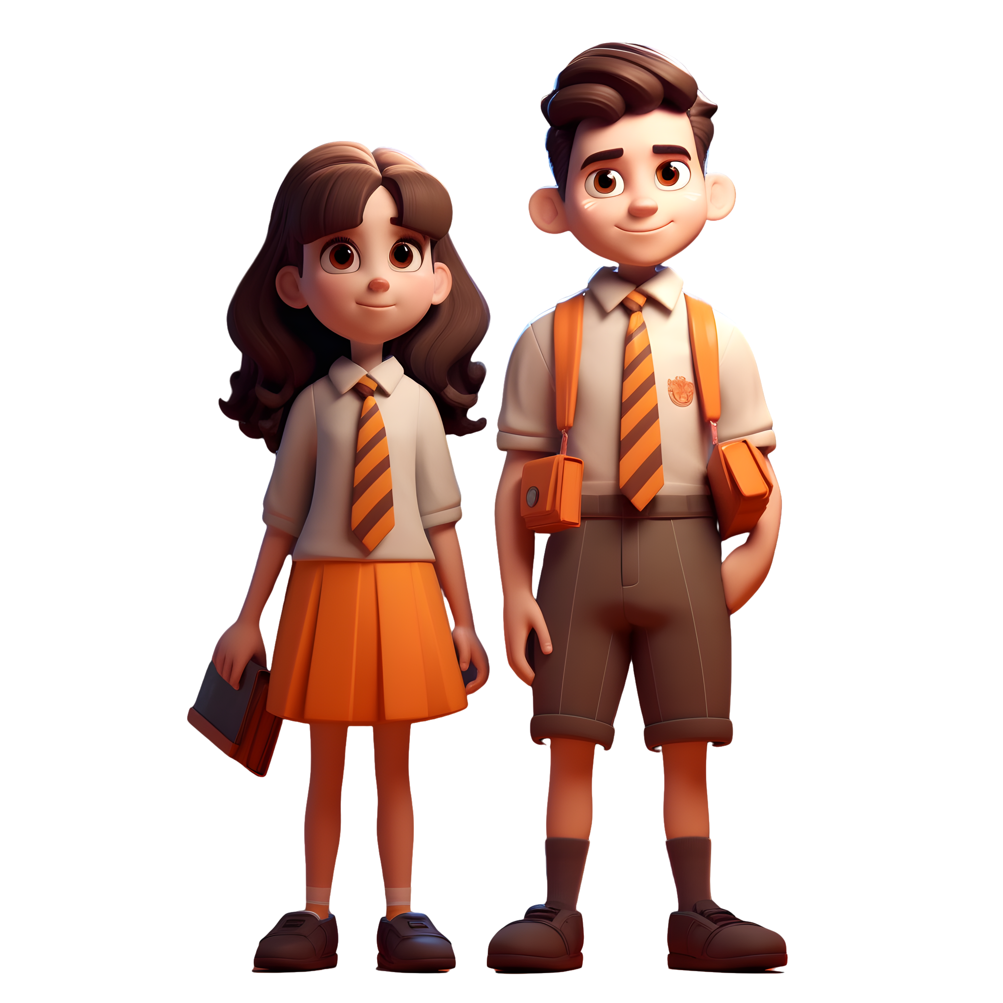 Orange-themed school uniform graphic materials for male and female students
