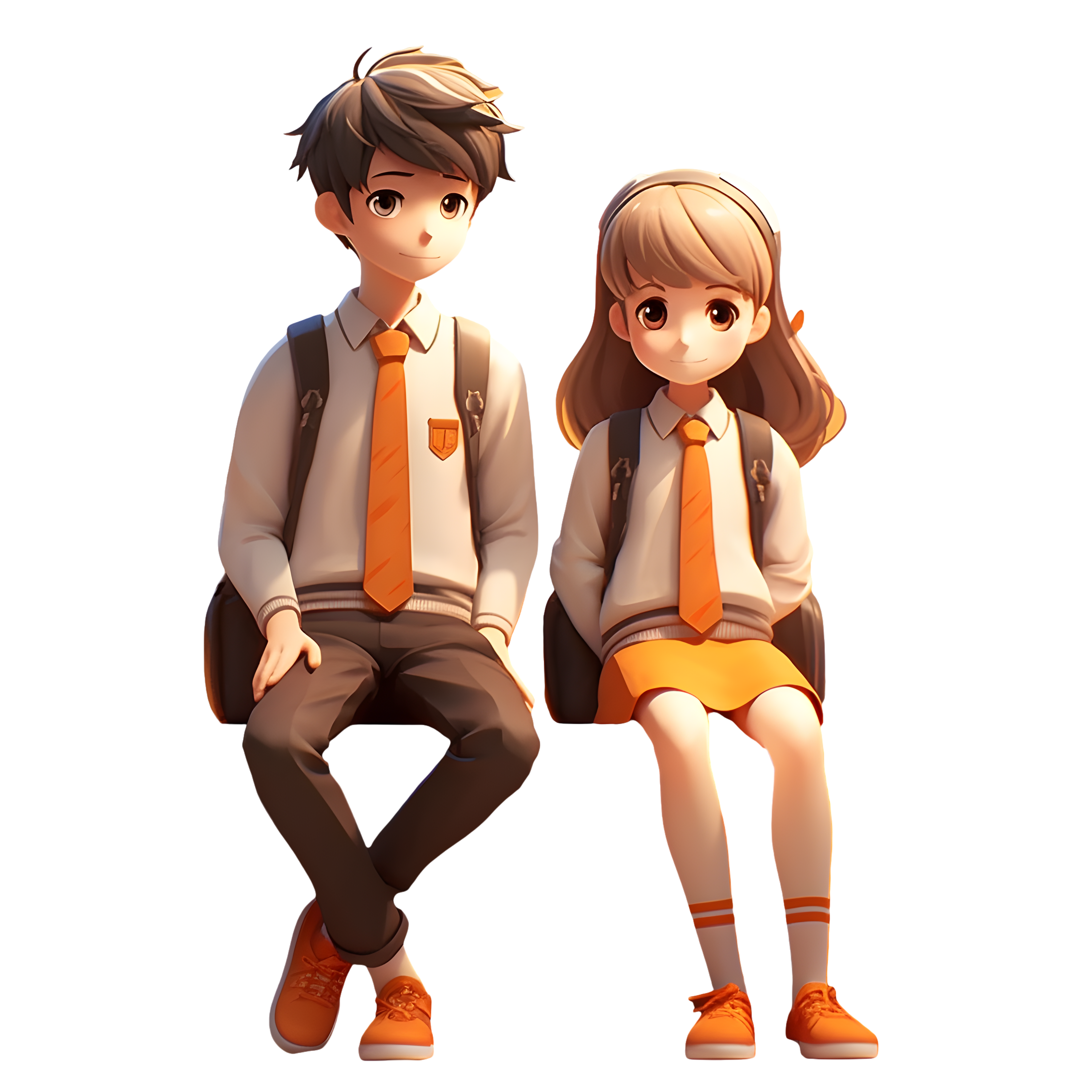 Fresh gray-orange style campus male and female illustration materials