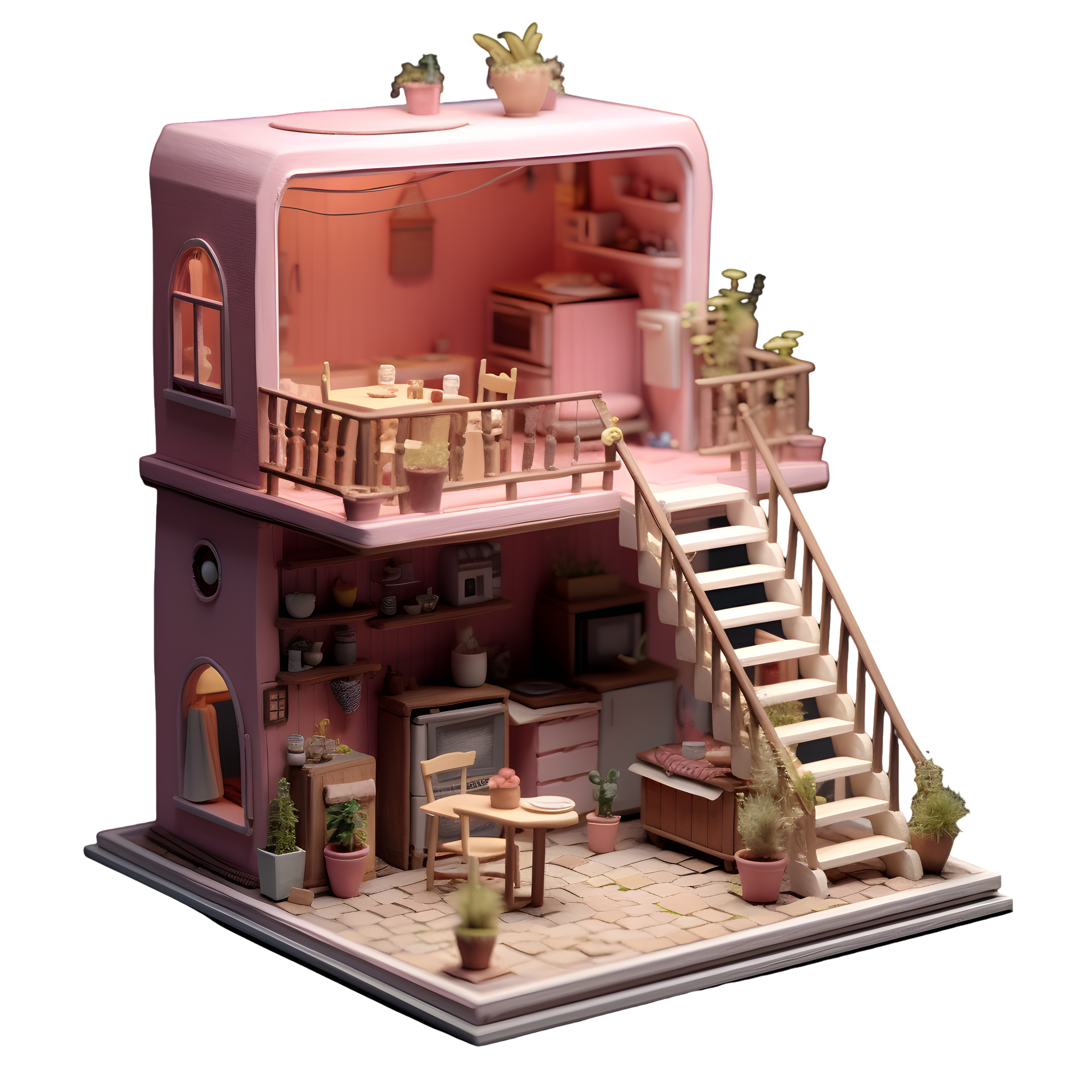 Pink mini house illustration design elements