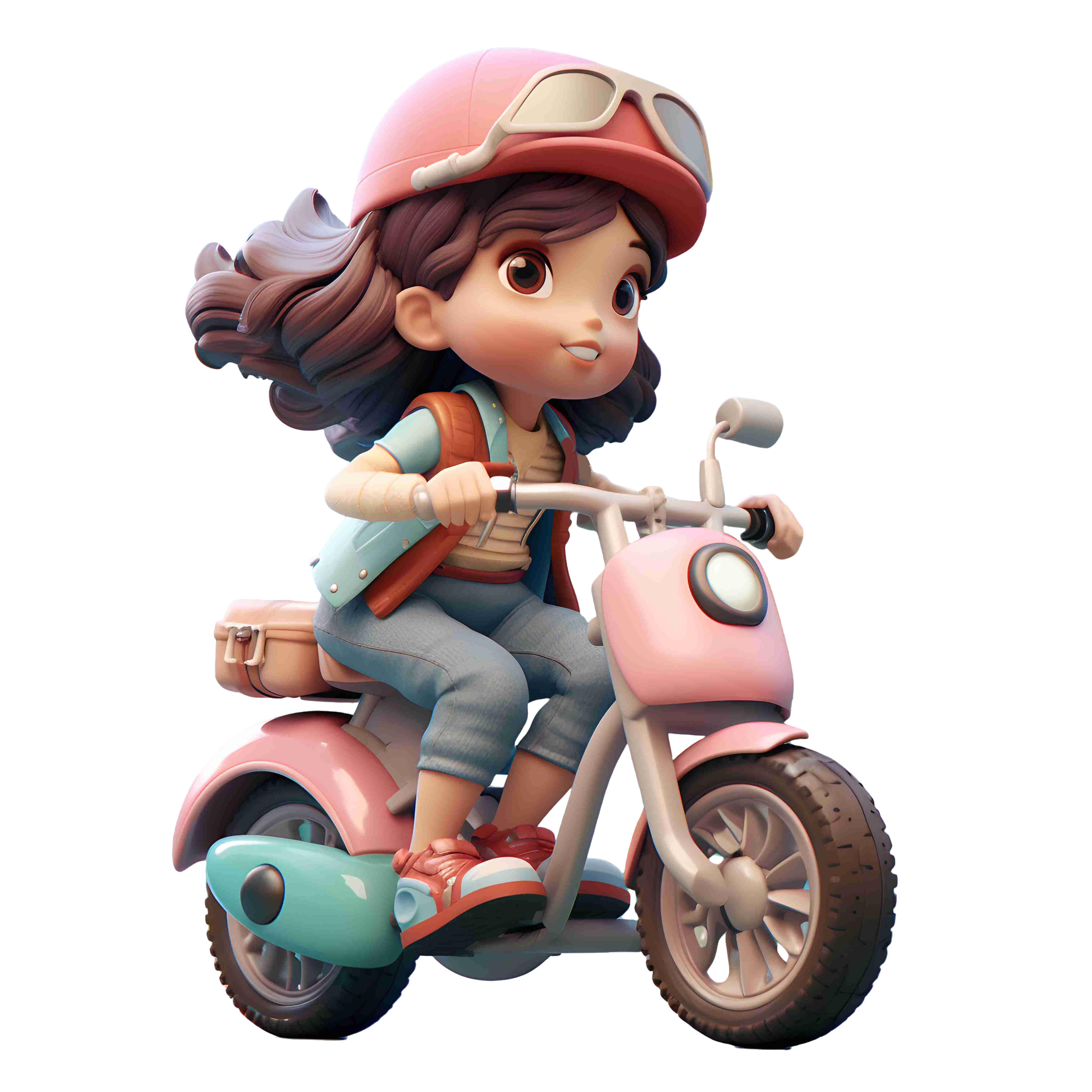 Charming toy sculpture motorcycle animation girl PNG material