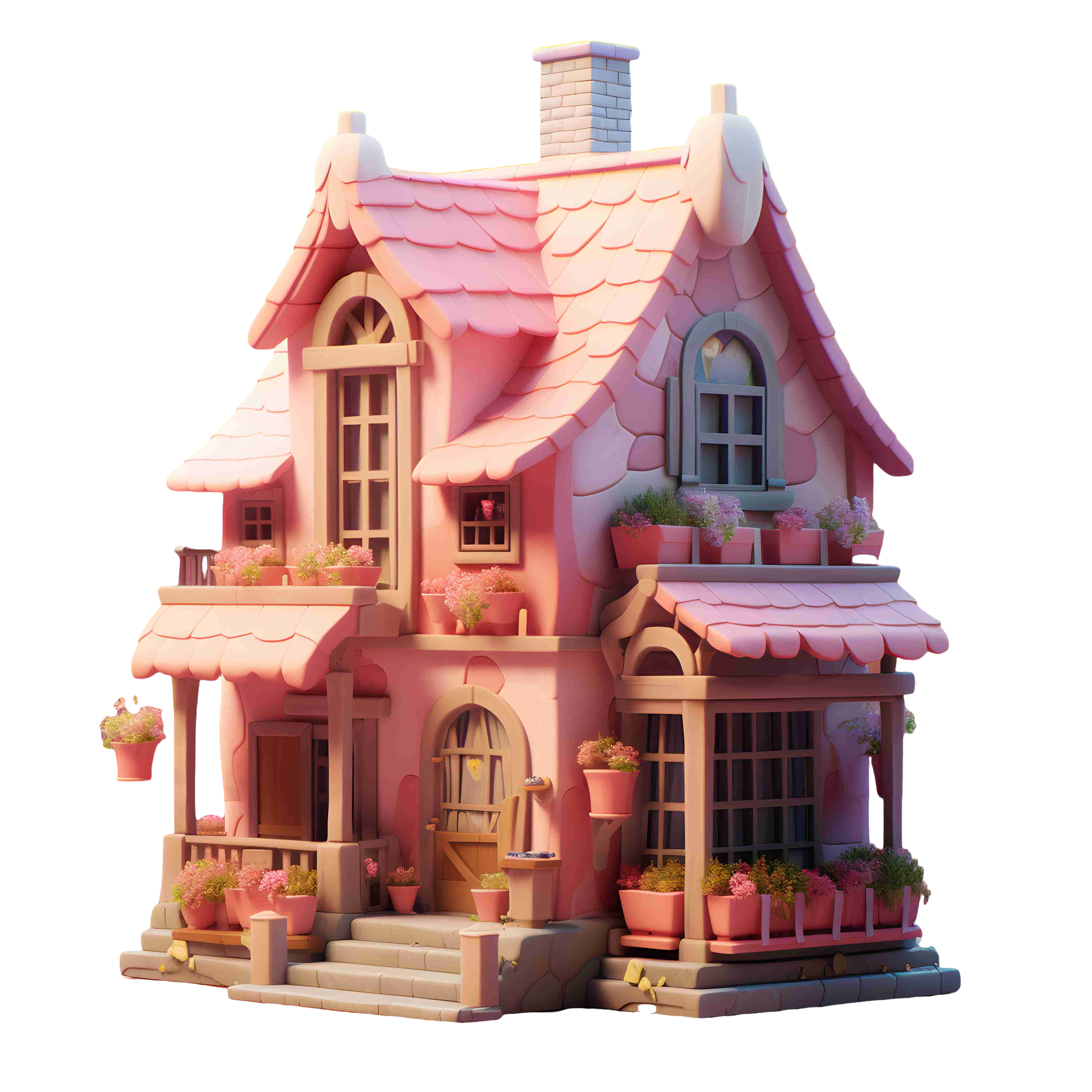 3D Pink Wooden House Toy Commercial Material