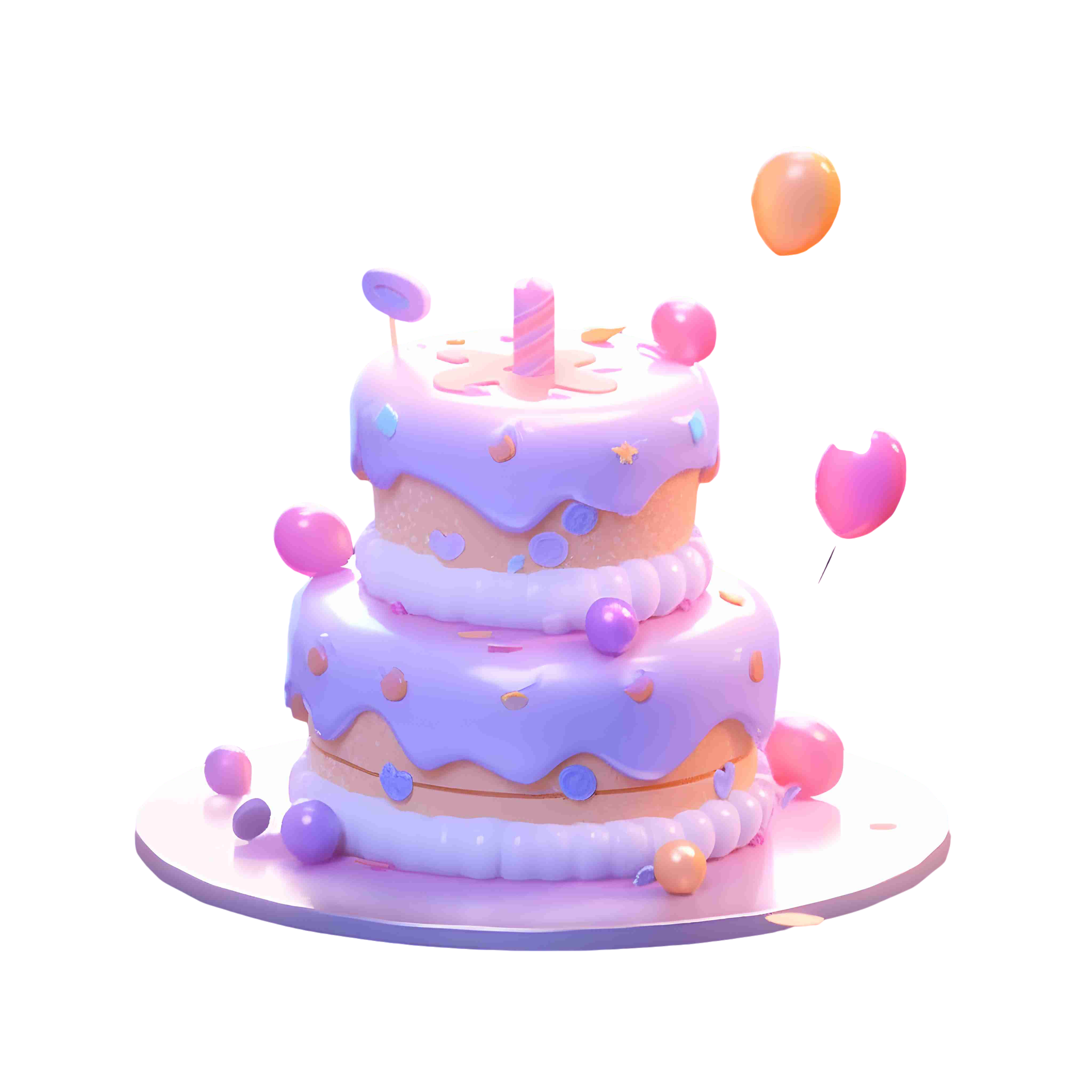 3D model purple birthday cake illustration