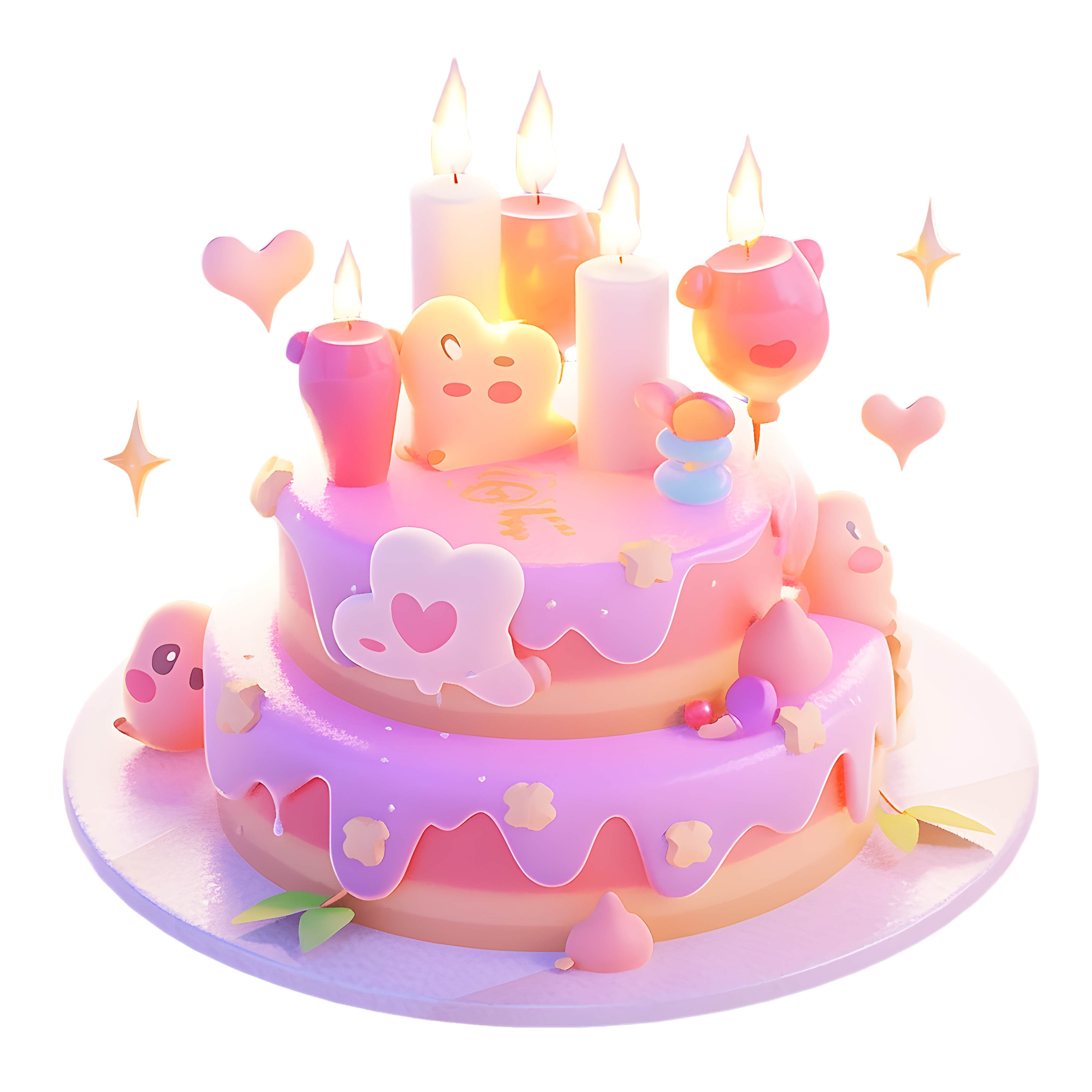 Aesthetic Birthday Cake 3D Clay Model Illustration