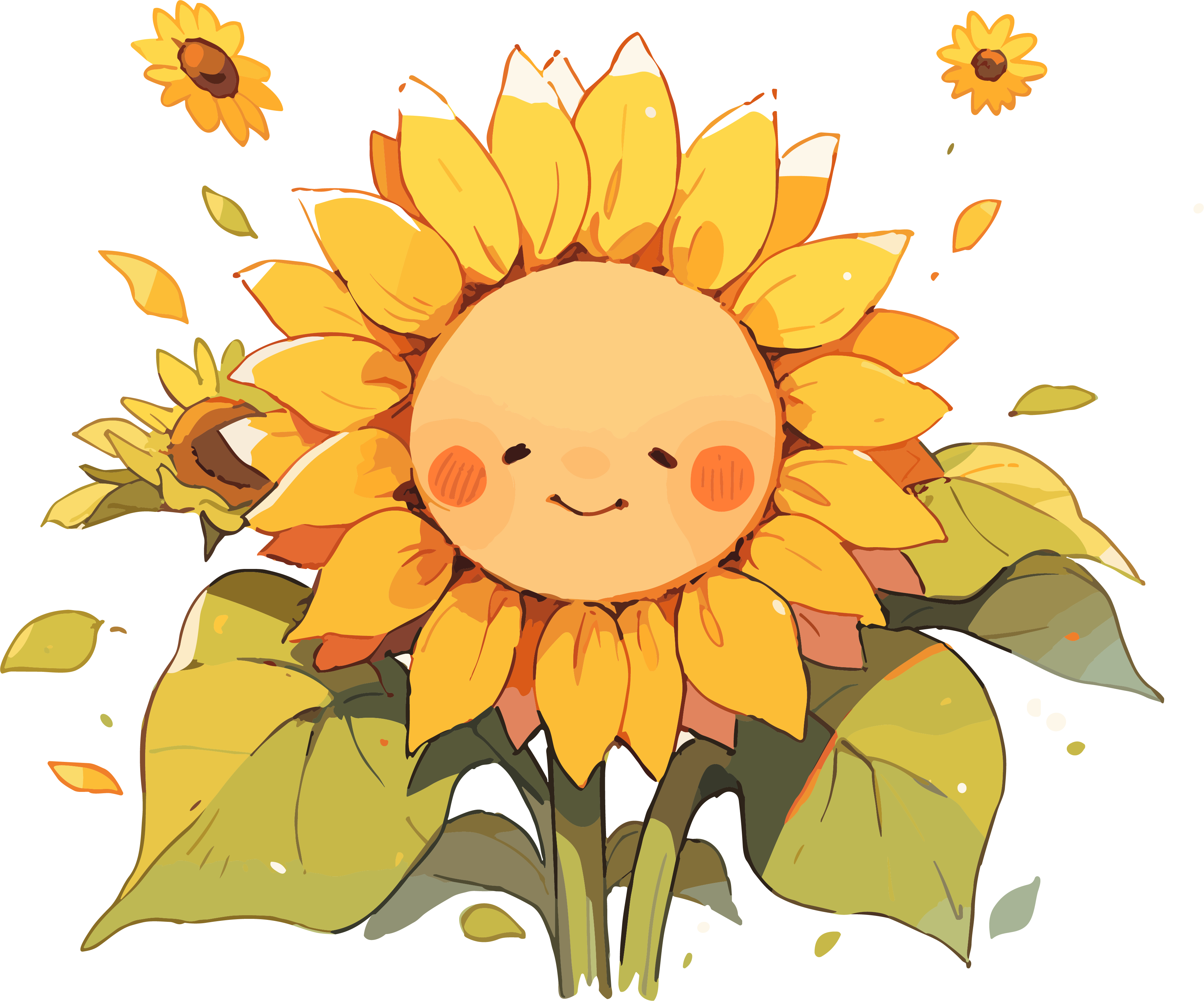 Creative illustration of a sunflower with expressions