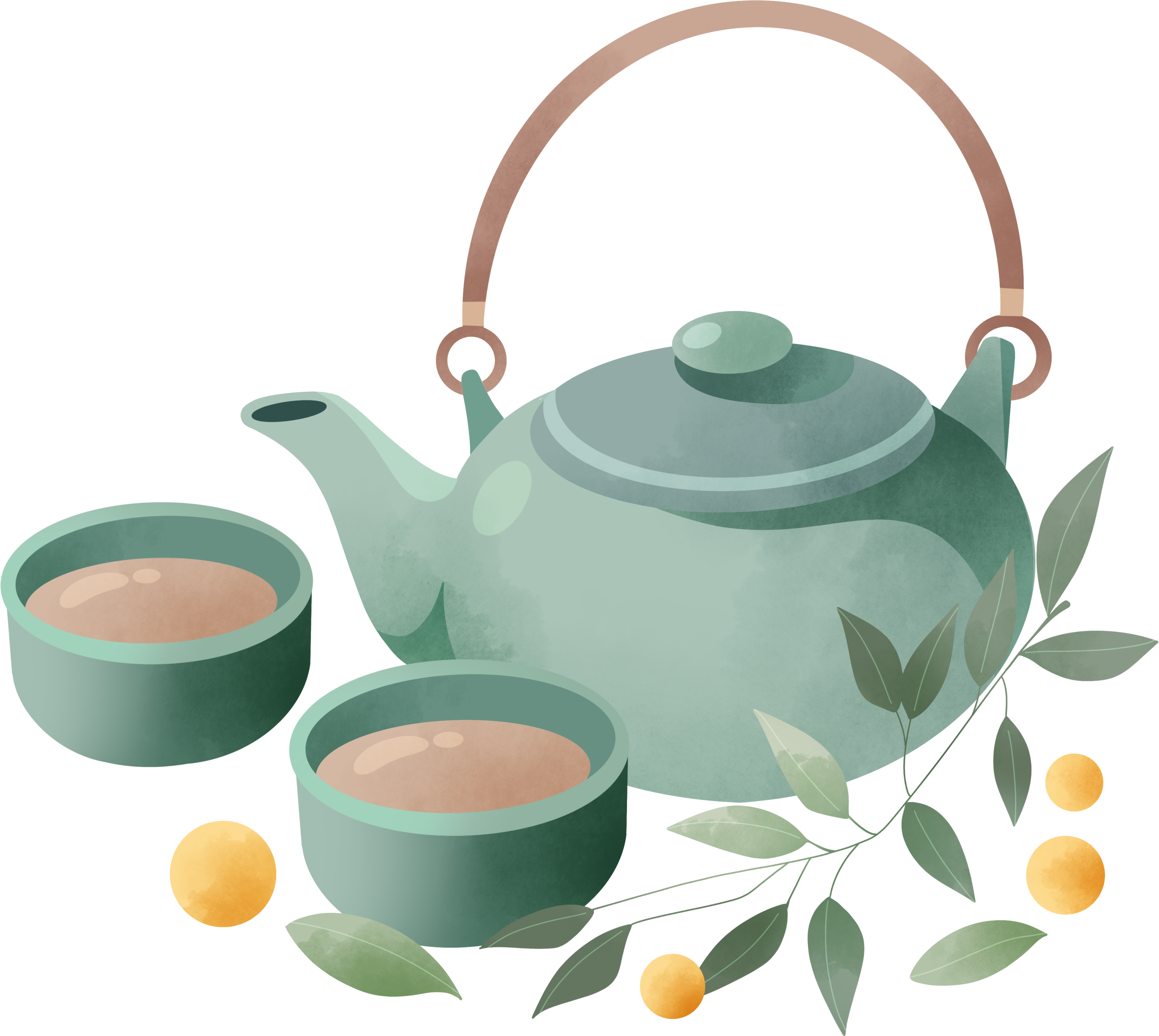 Oil blue teapot and teacup commercial illustration design elements