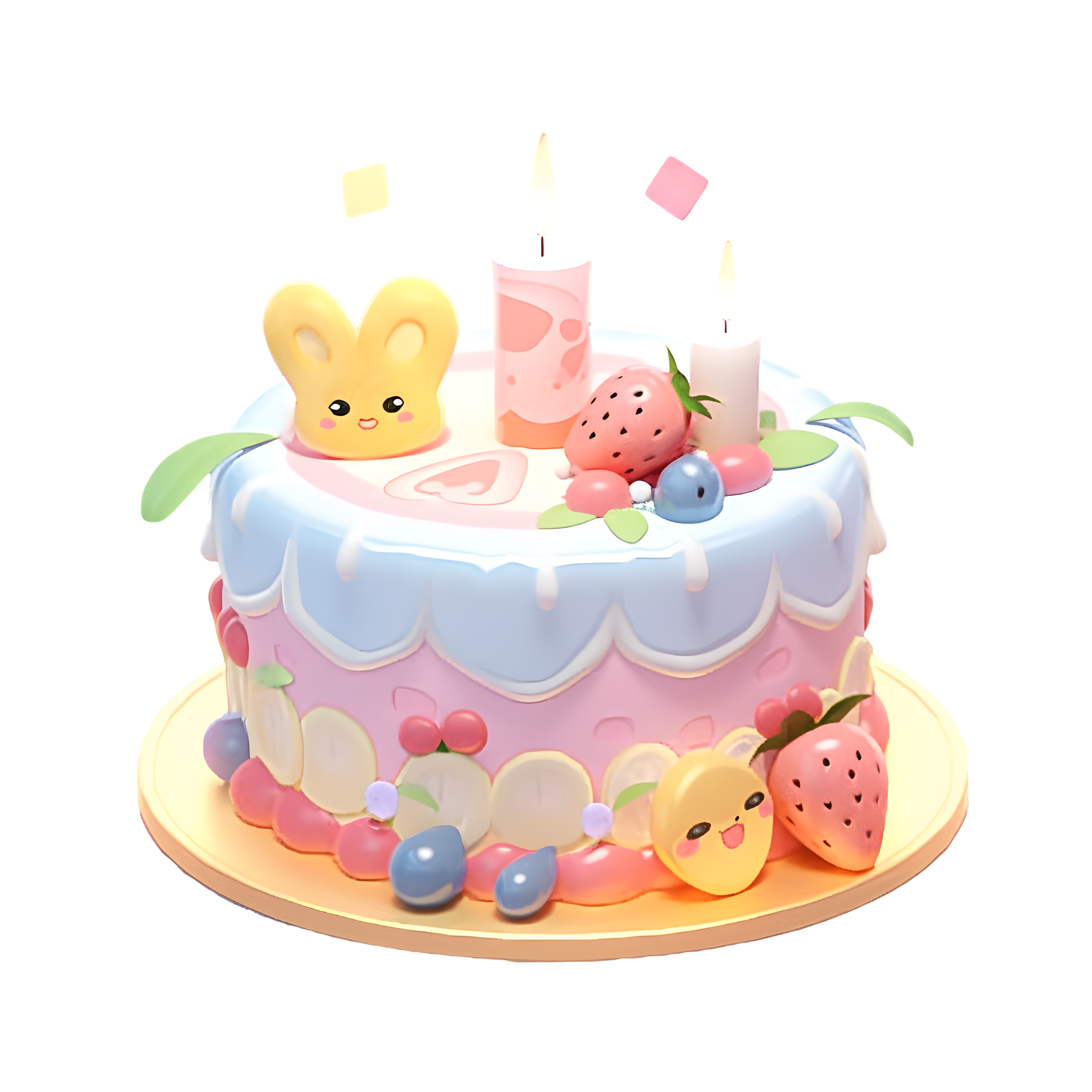 Cute Clay Birthday Cake 3D PNG Material