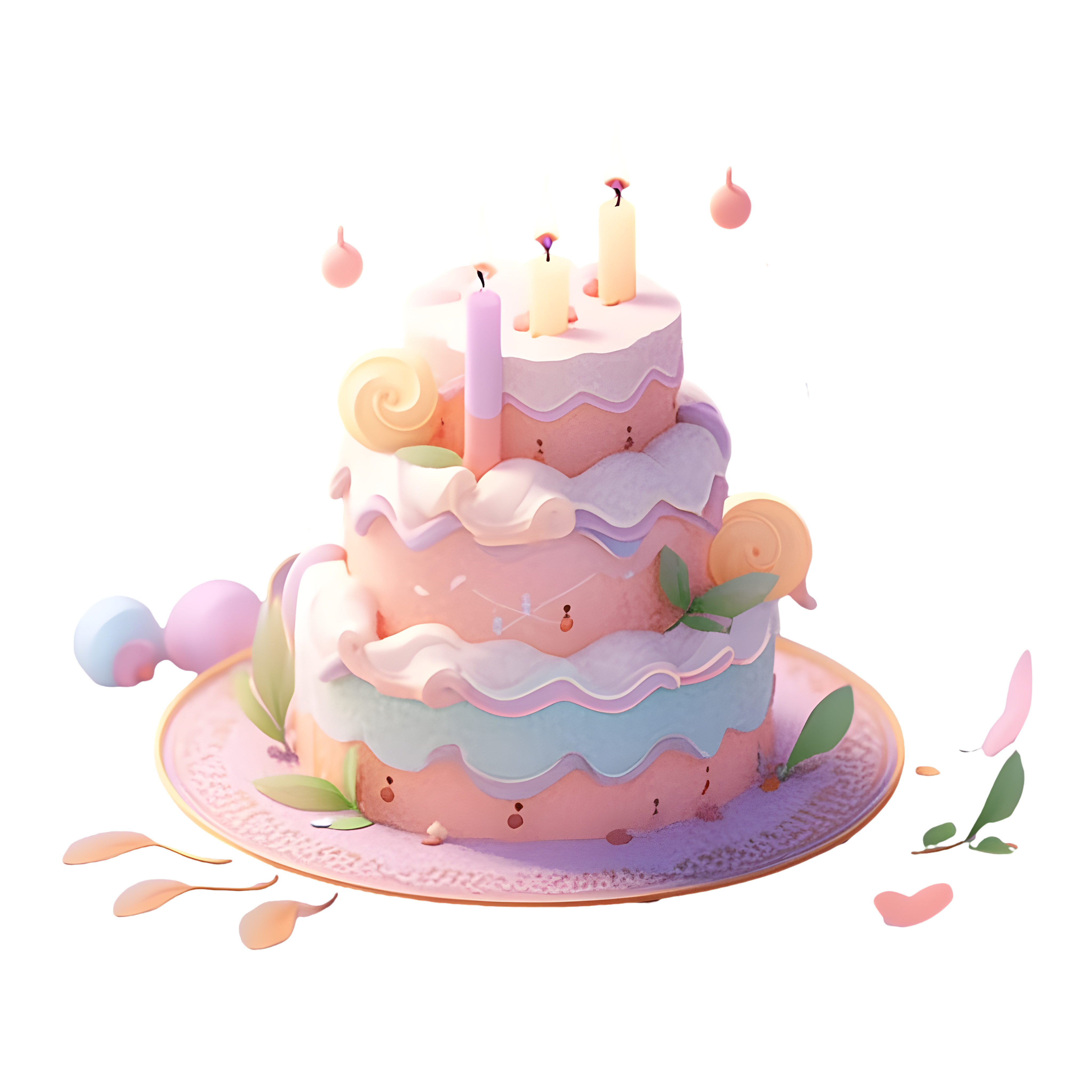 Cute 3D model material of multi-layer birthday cake
