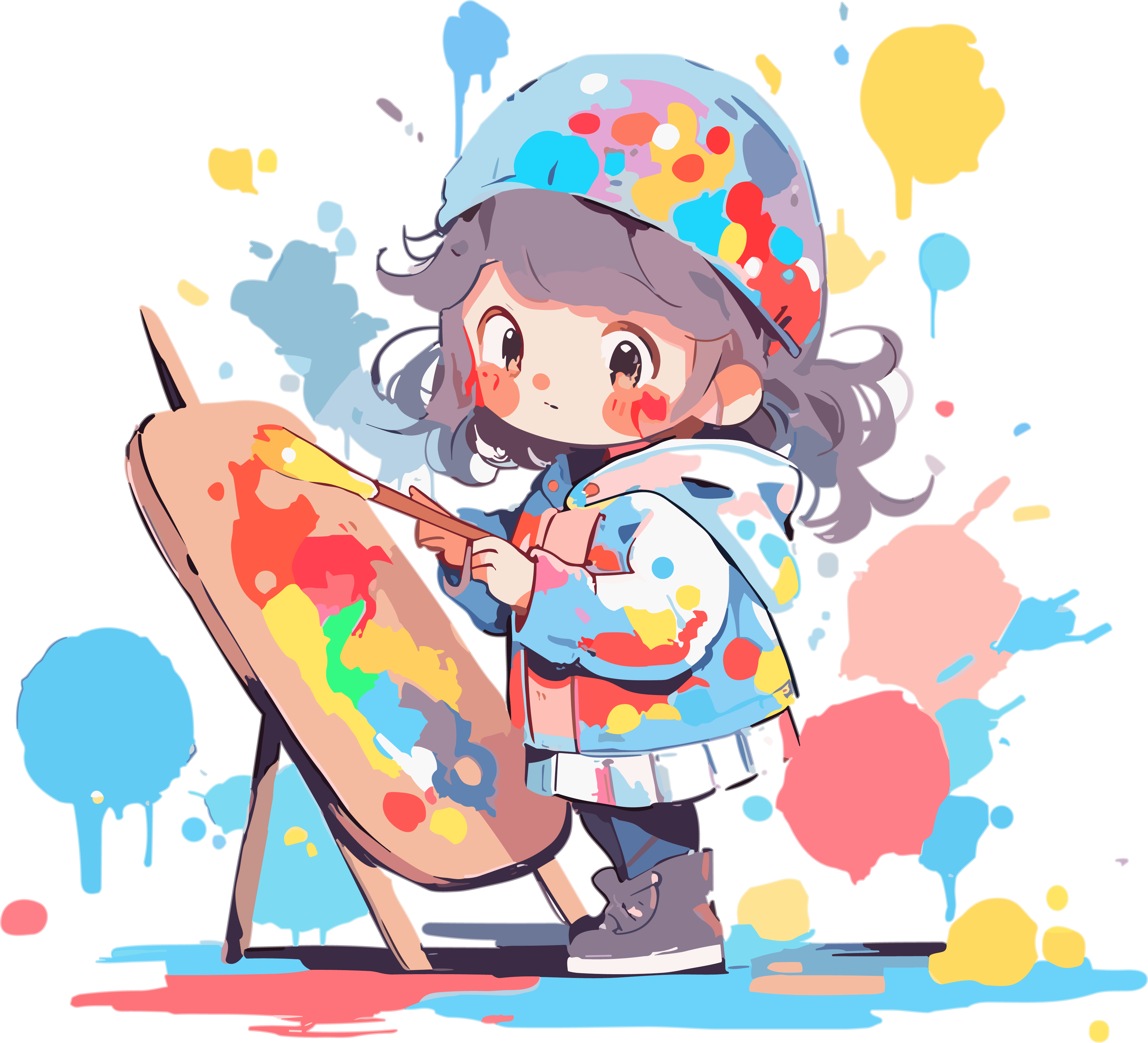 Hand-drawn illustration doodle girl PNG material