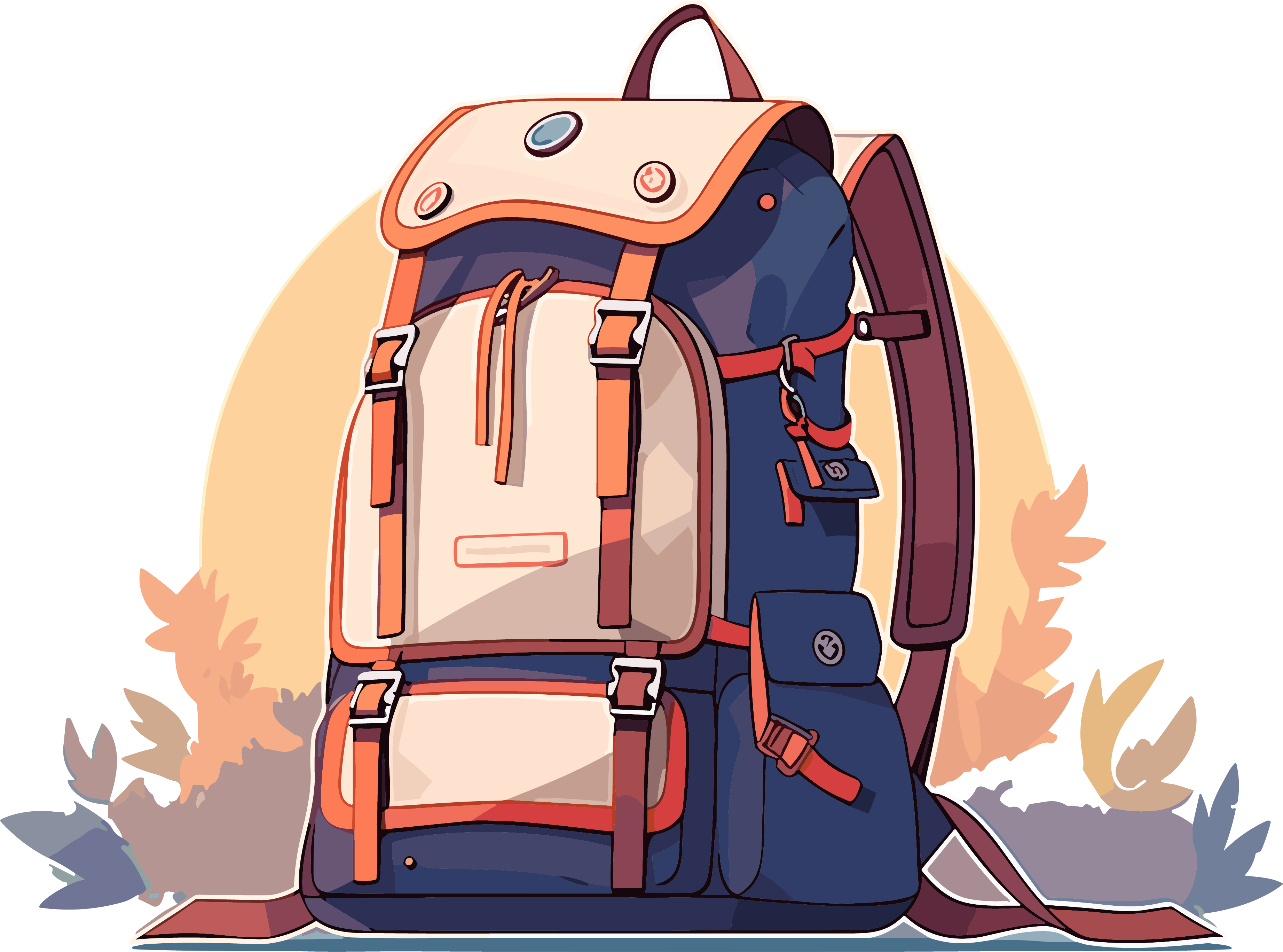 Color-blocking travel backpack transparent background illustration