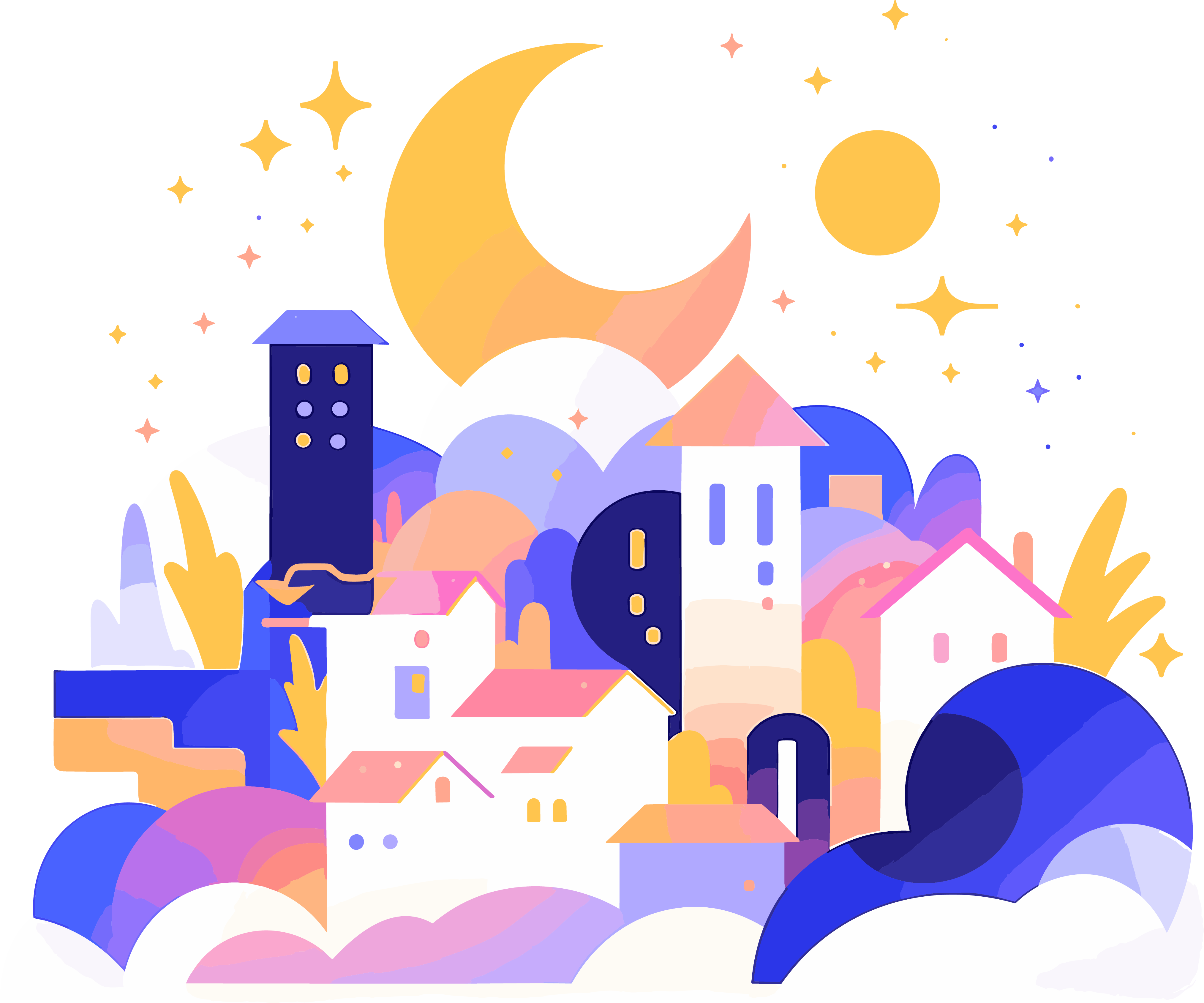 Minimalist Line City Illustration Design Material