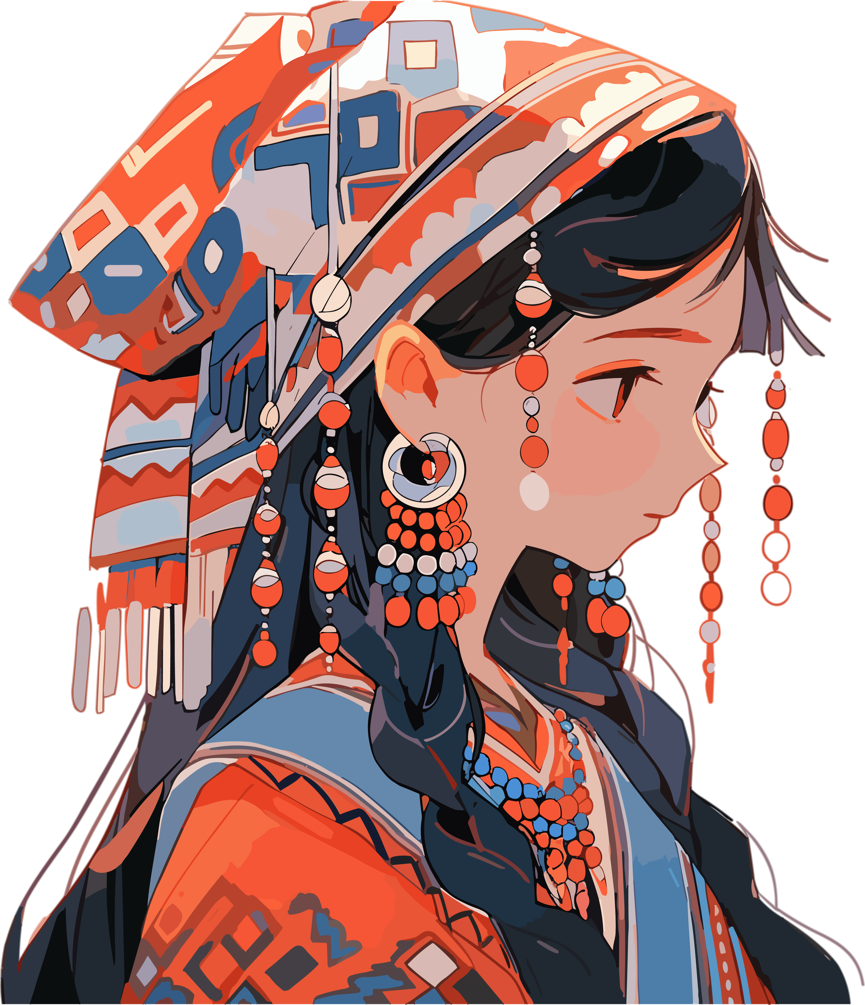 Contemporary Chinese art works featuring traditional women wearing traditional jewelry