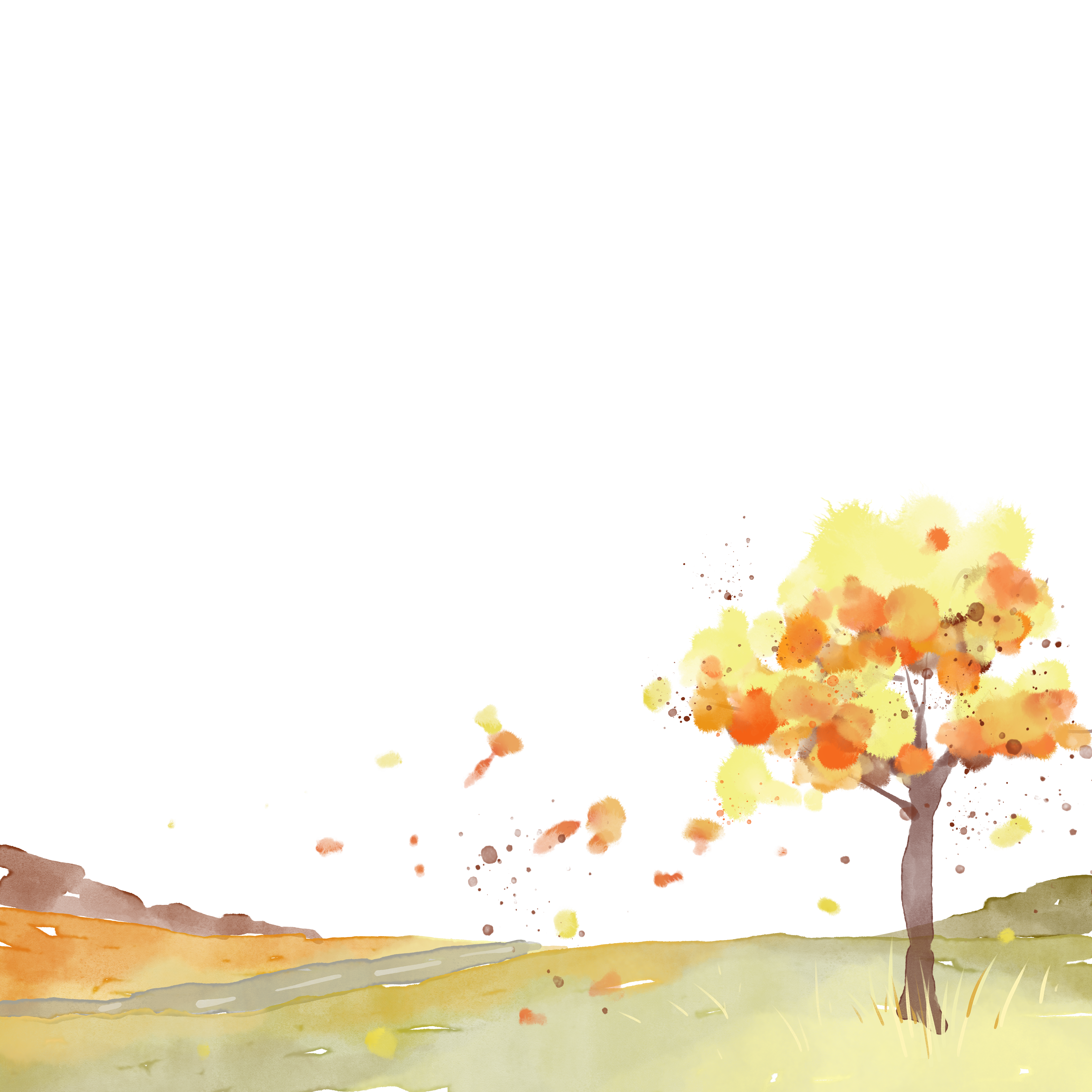 Transparent background watercolor painting of autumn outing scenic beauty commercial material