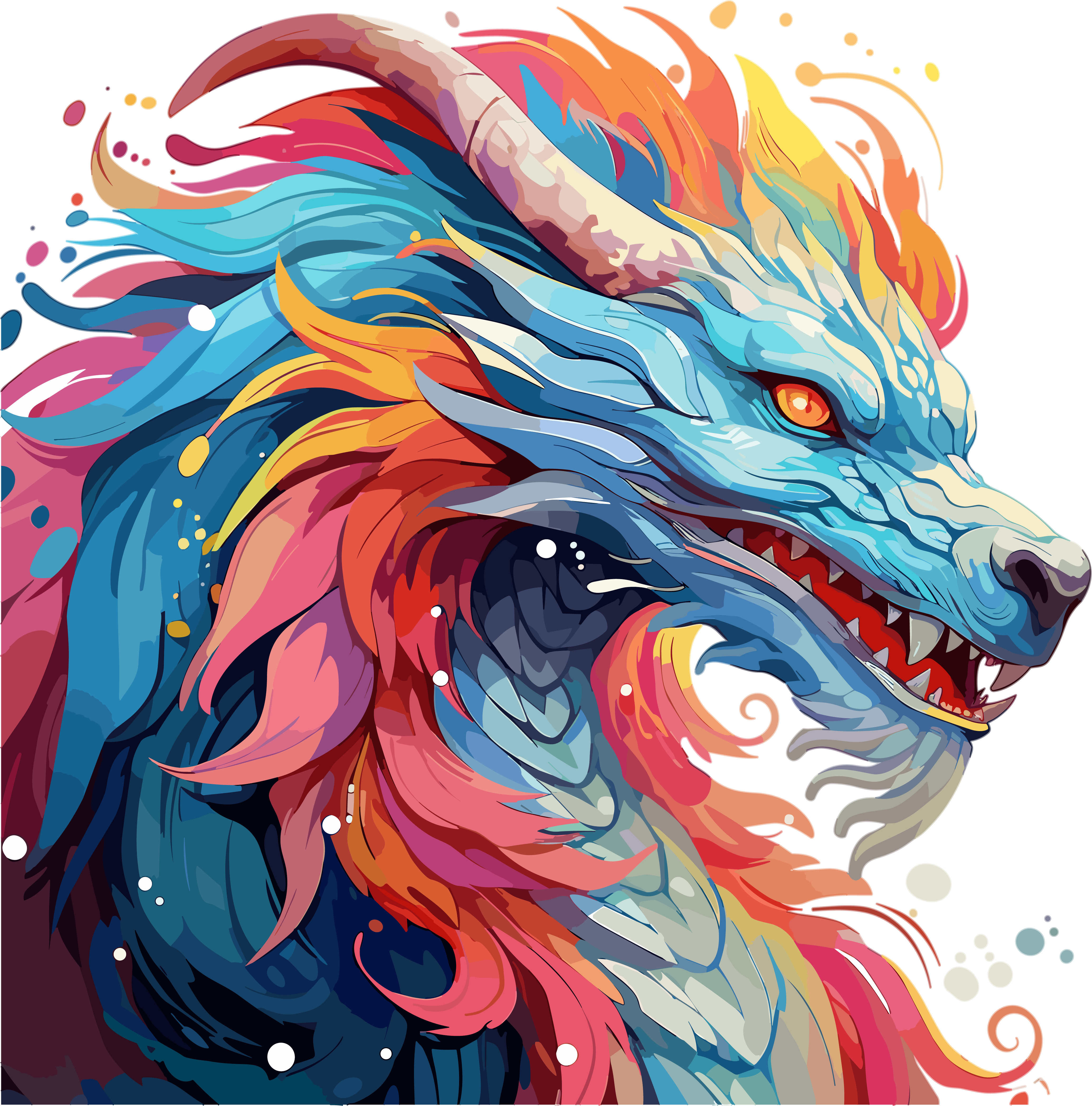Surrealistic colorful dragon head pattern design material