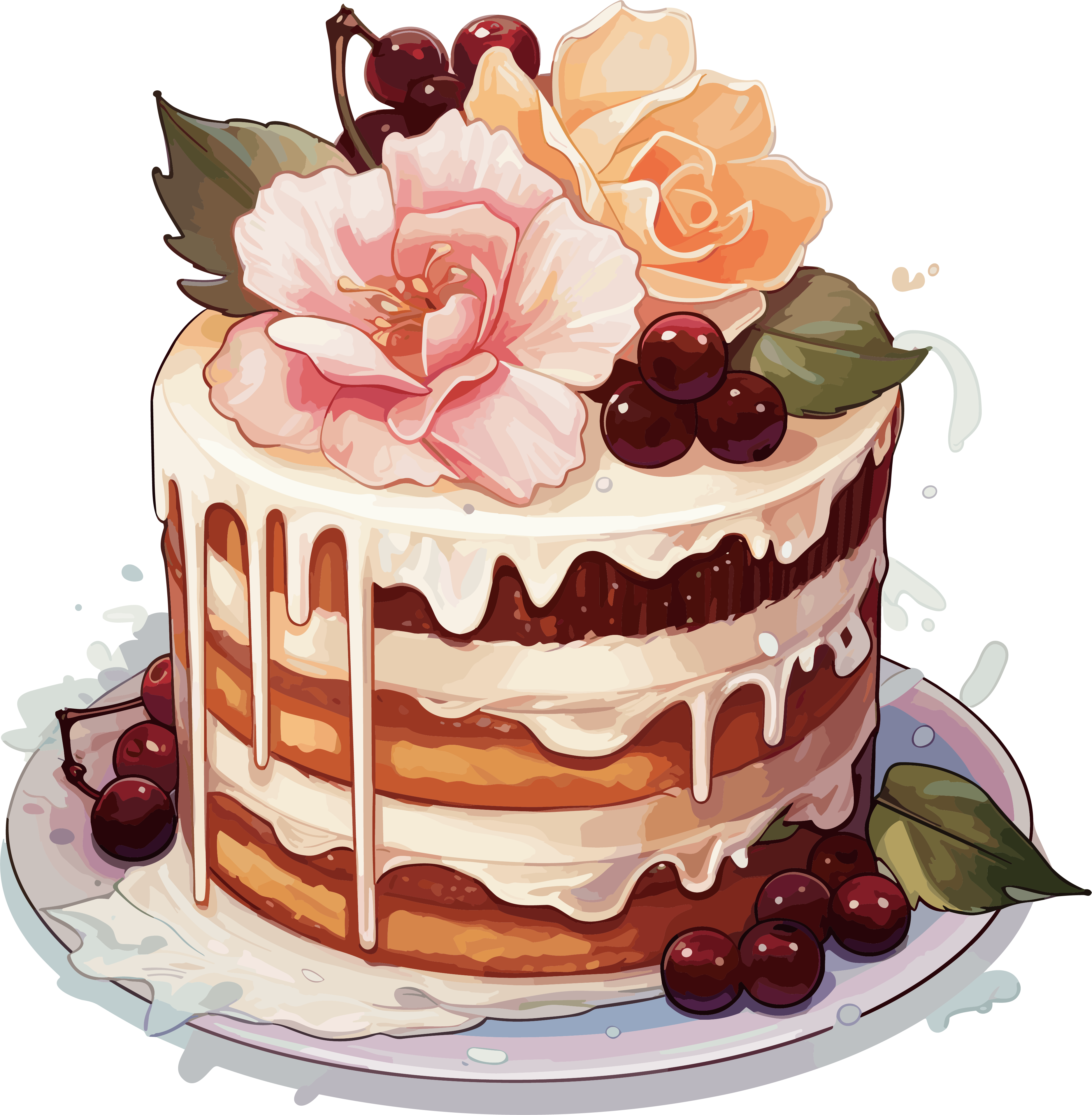 Pear tree star style watercolor cake sticker PNG elements
