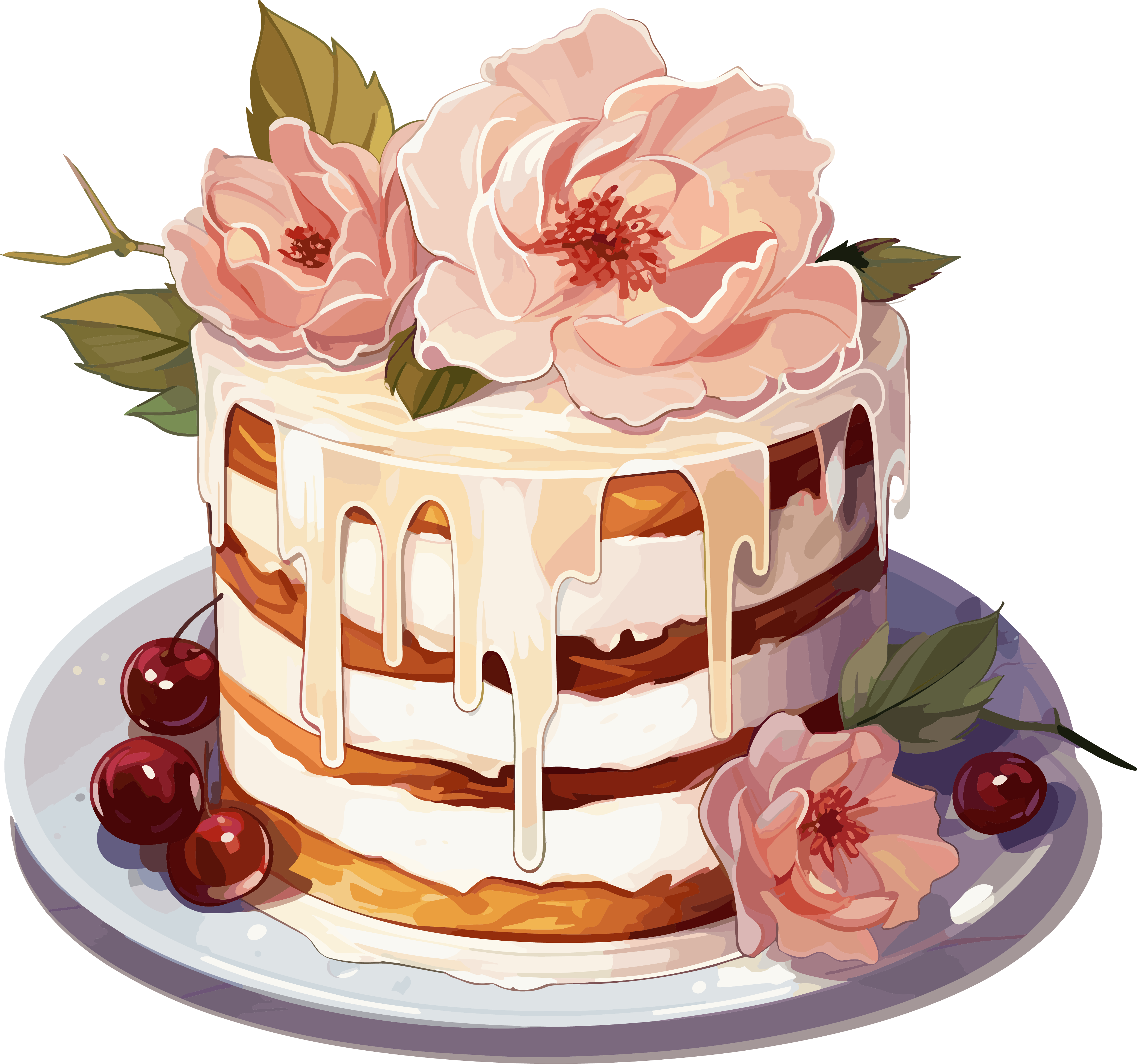 Floral watercolor cake sticker design illustration