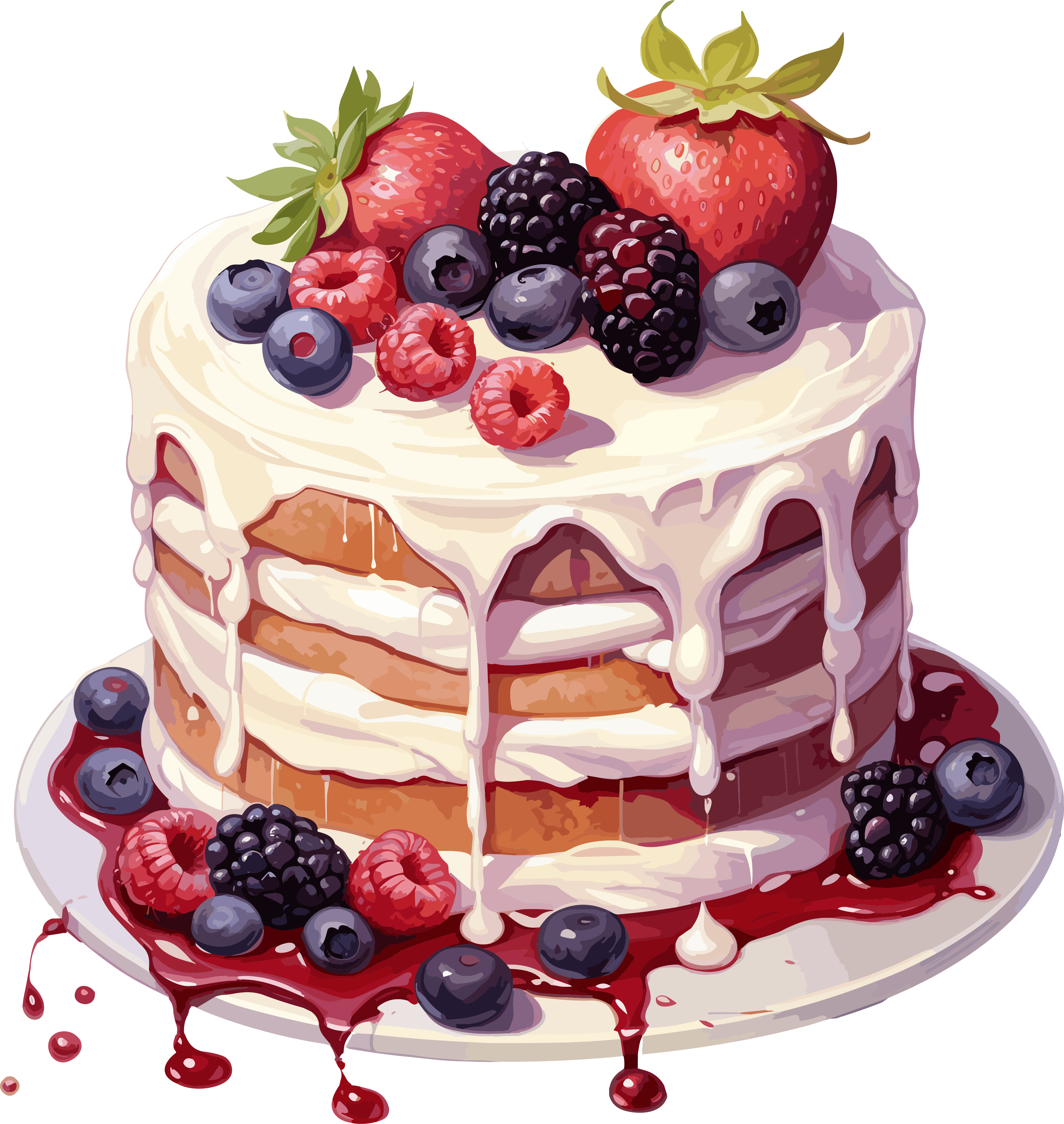 Hand-drawn illustration creative design berry cake material