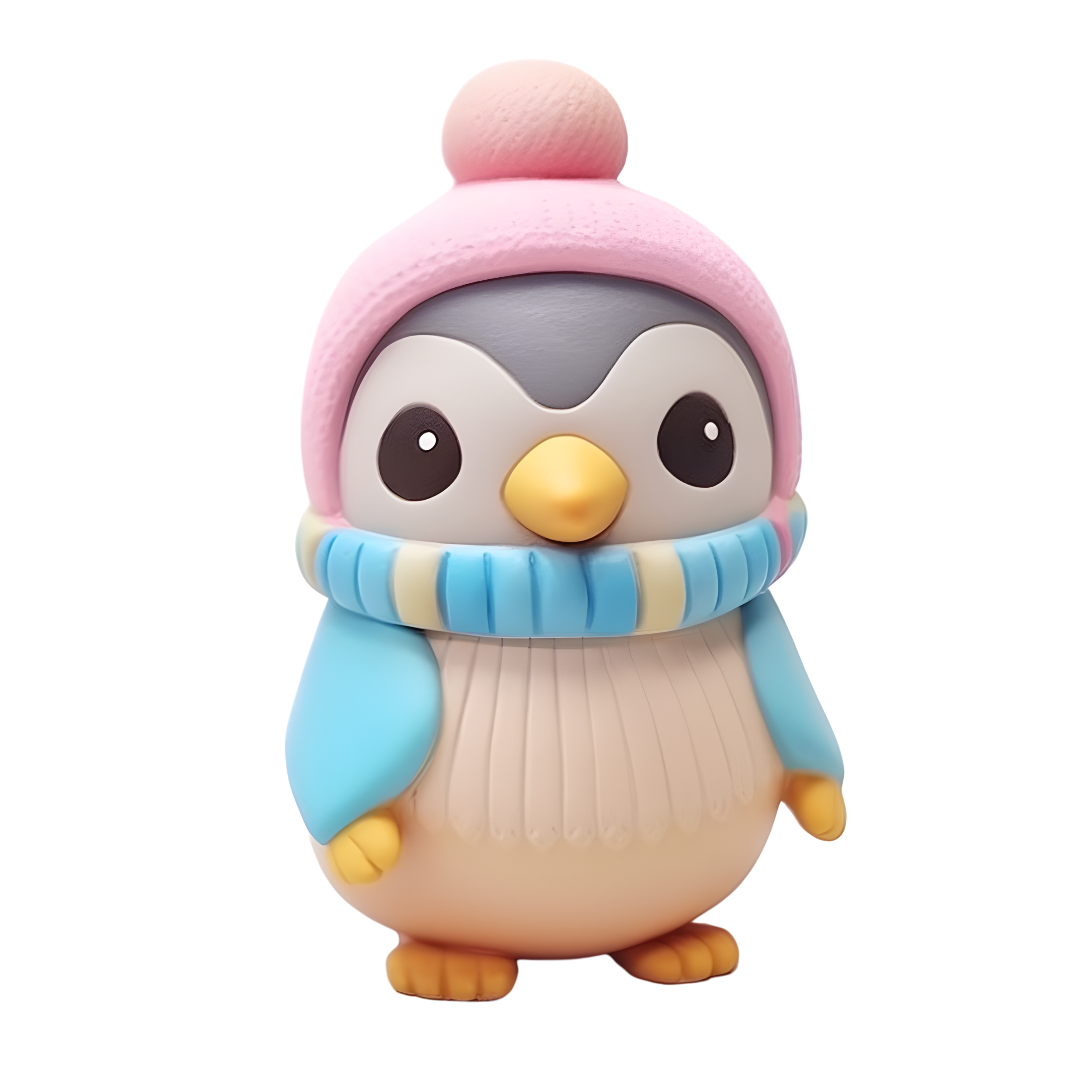 Transparent background 3D glossy clay penguin material