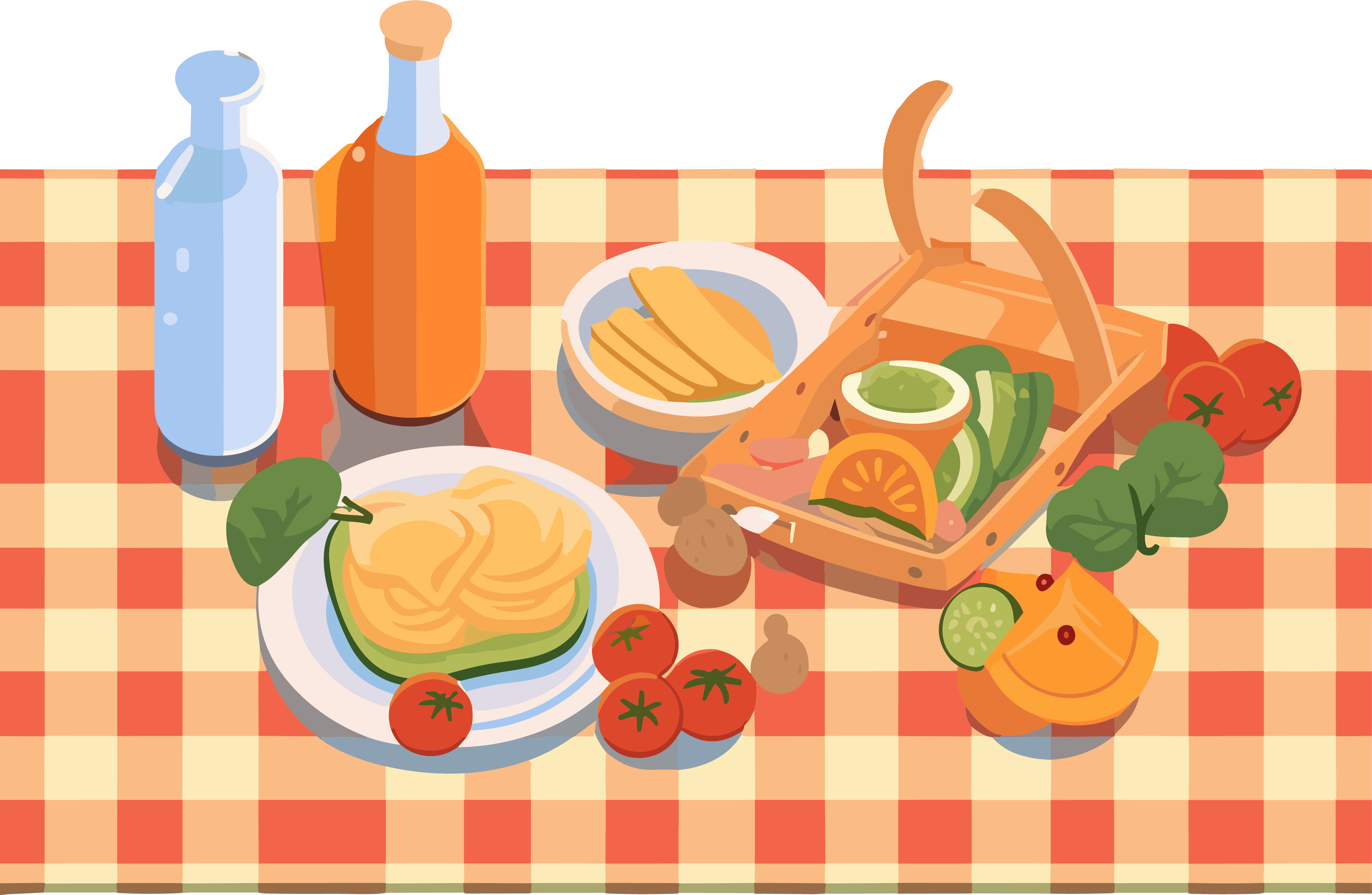 Red checkered picnic blanket food illustration material