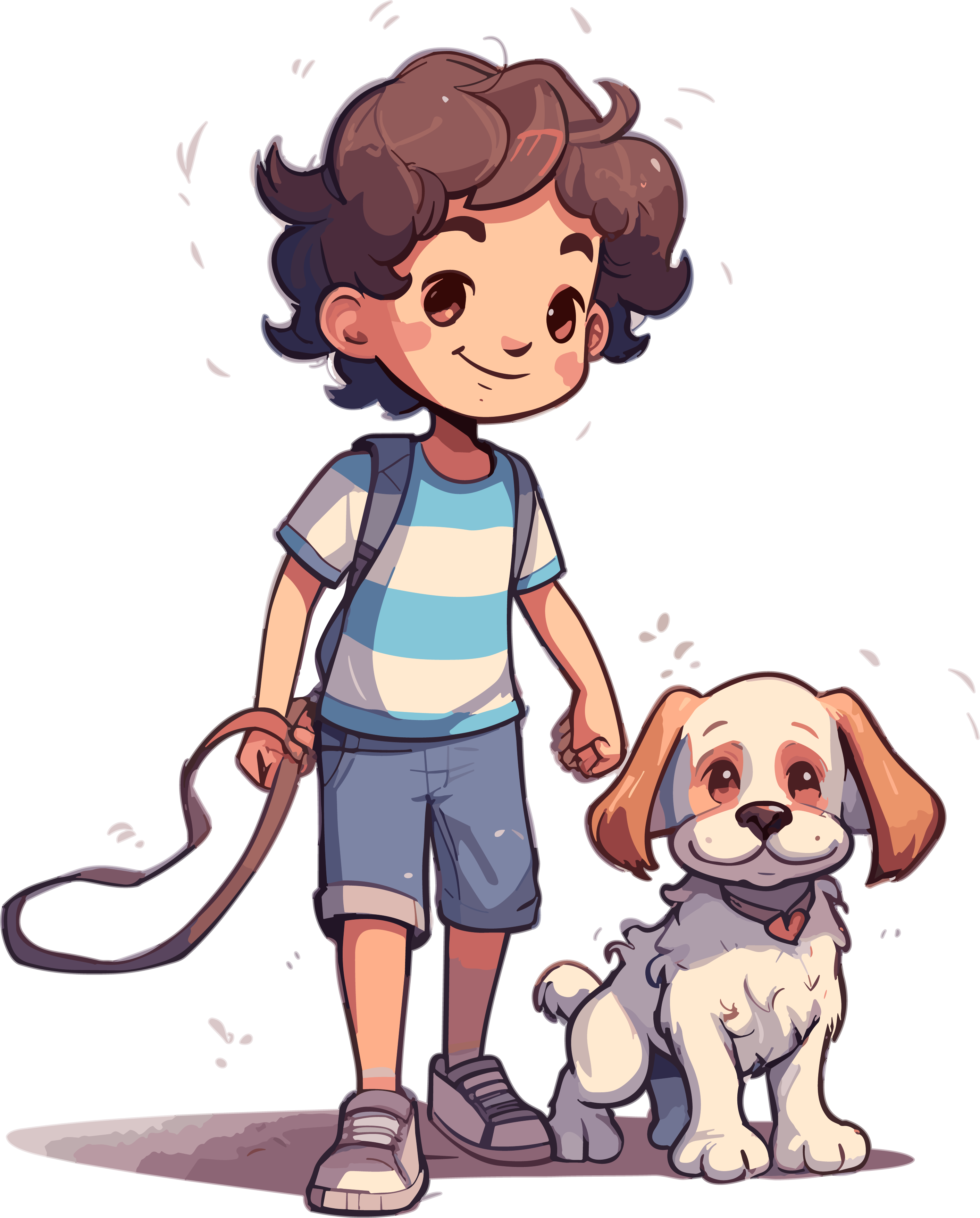 Creative design boy walking a dog PNG high-definition graphic material