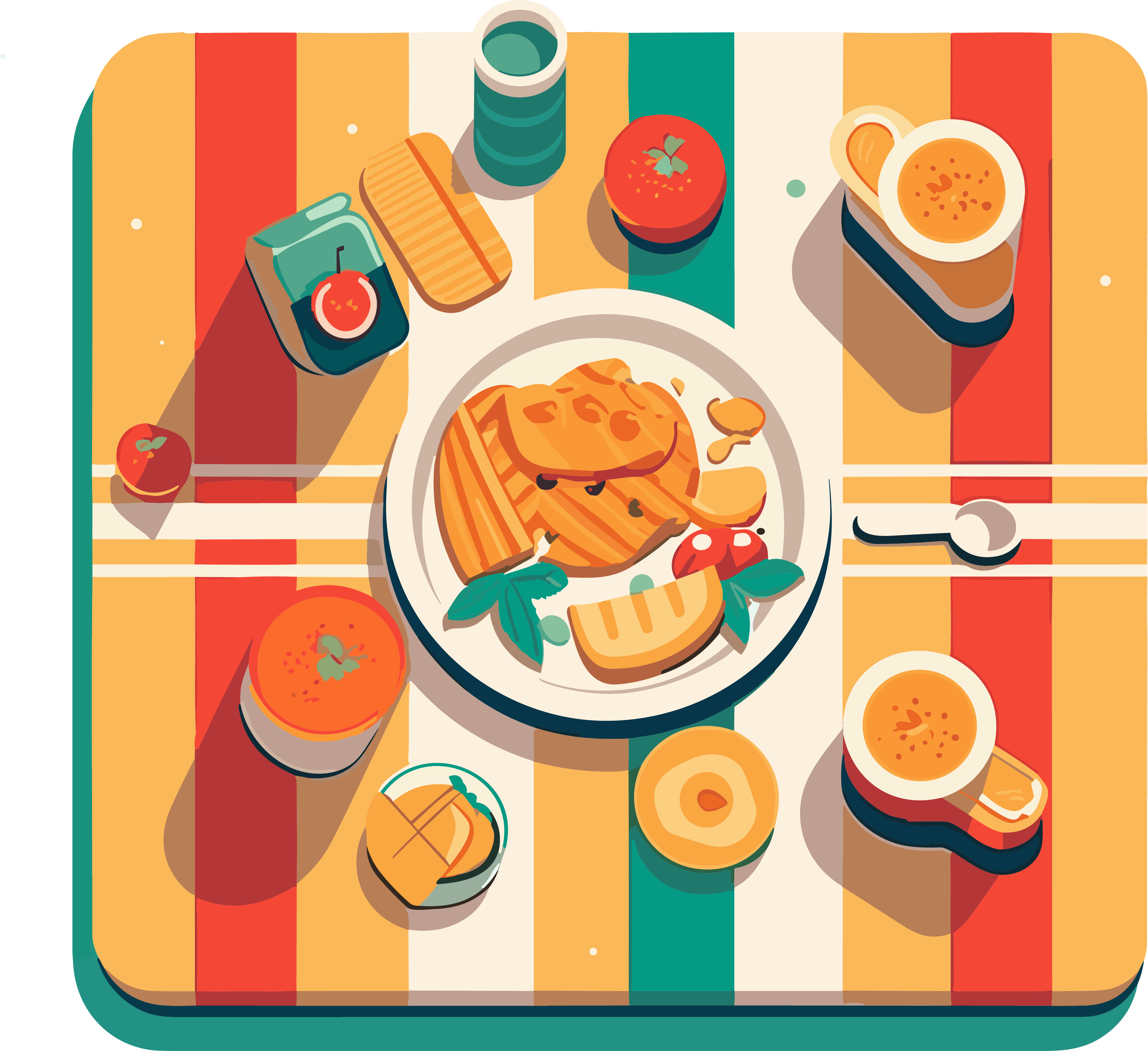 Creative Design Picnic Mat Food Illustration PNG