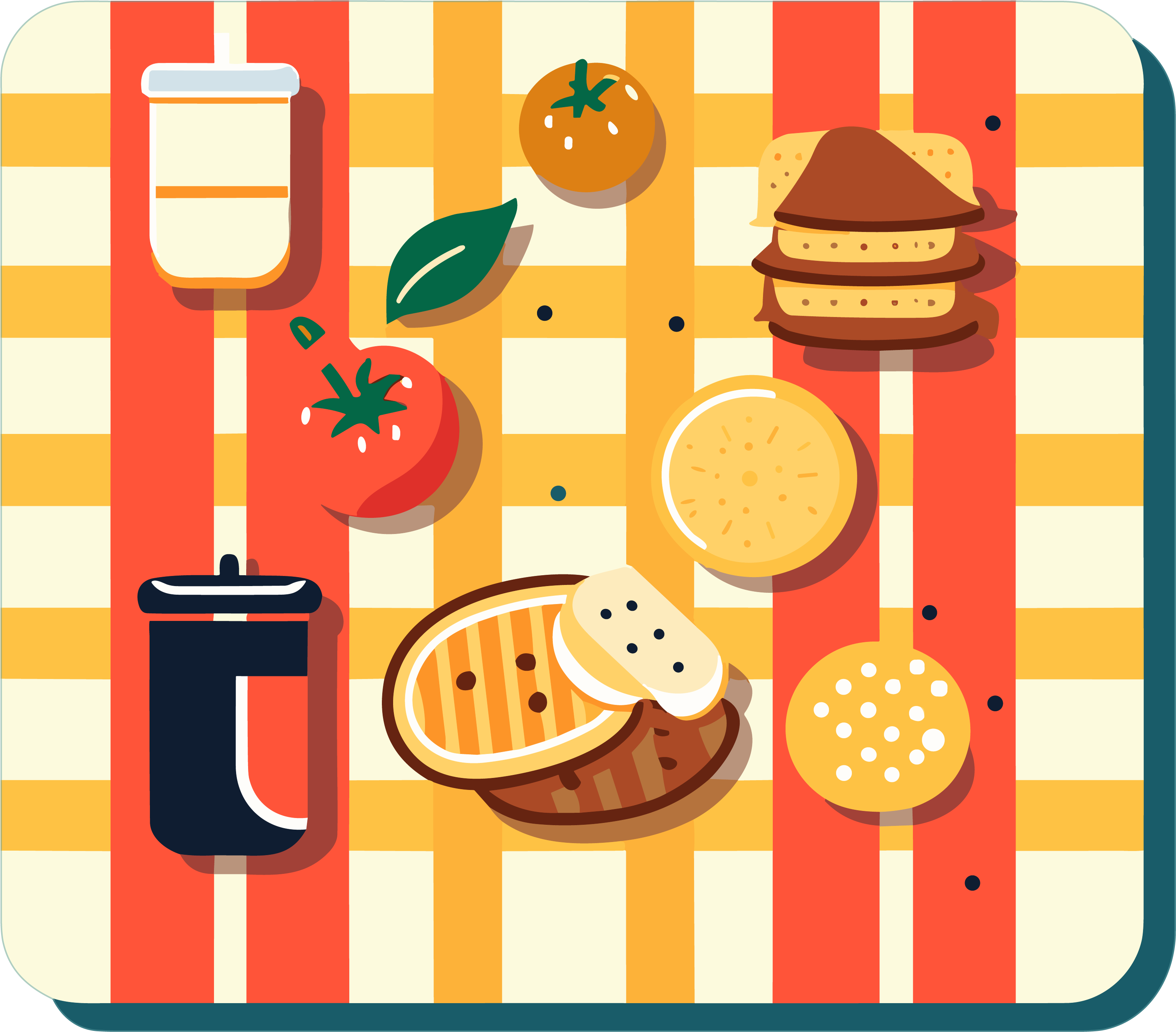 Food on a picnic blanket transparent background illustration