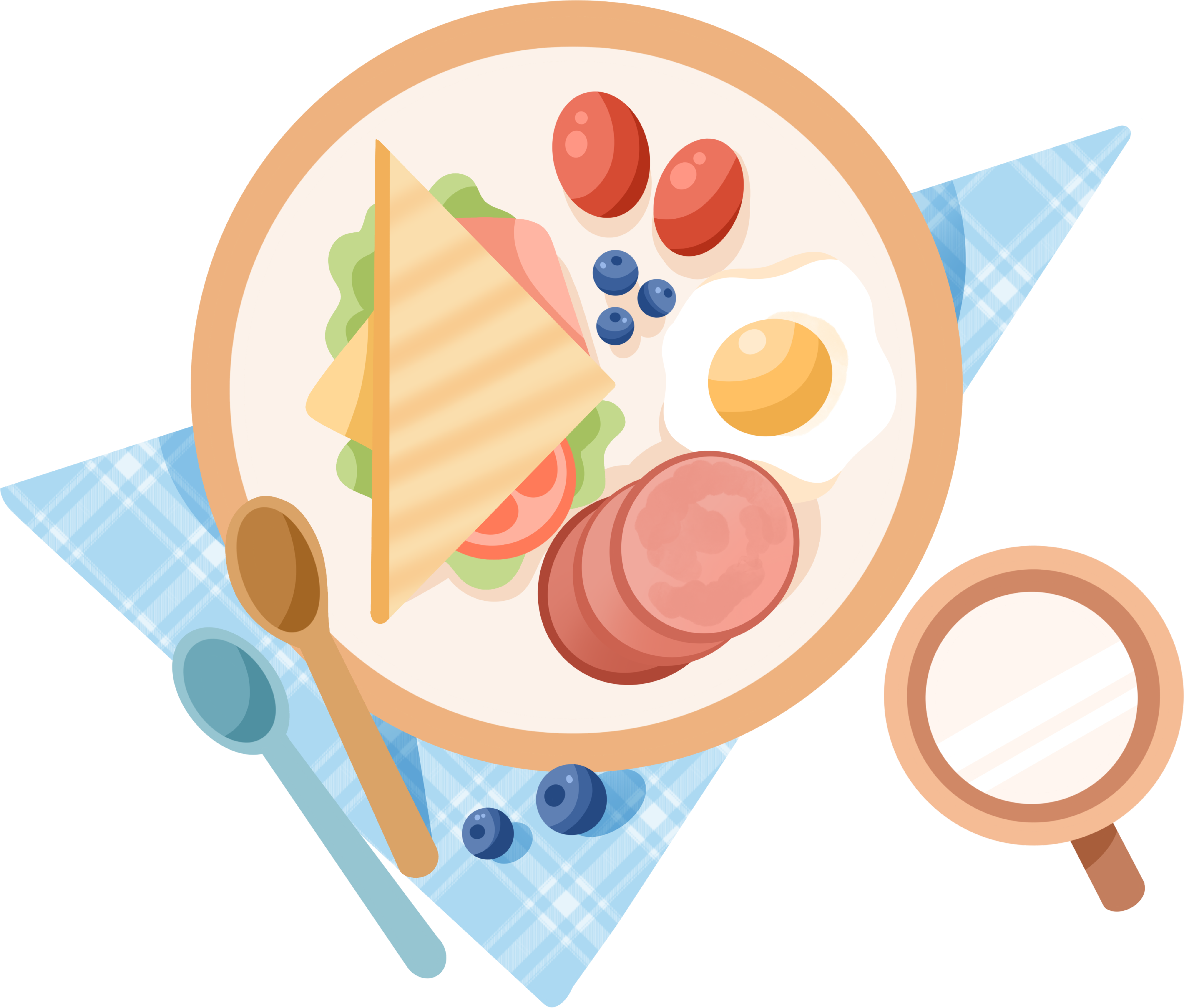 Commercial breakfast plate filled with delicious food PNG illustration