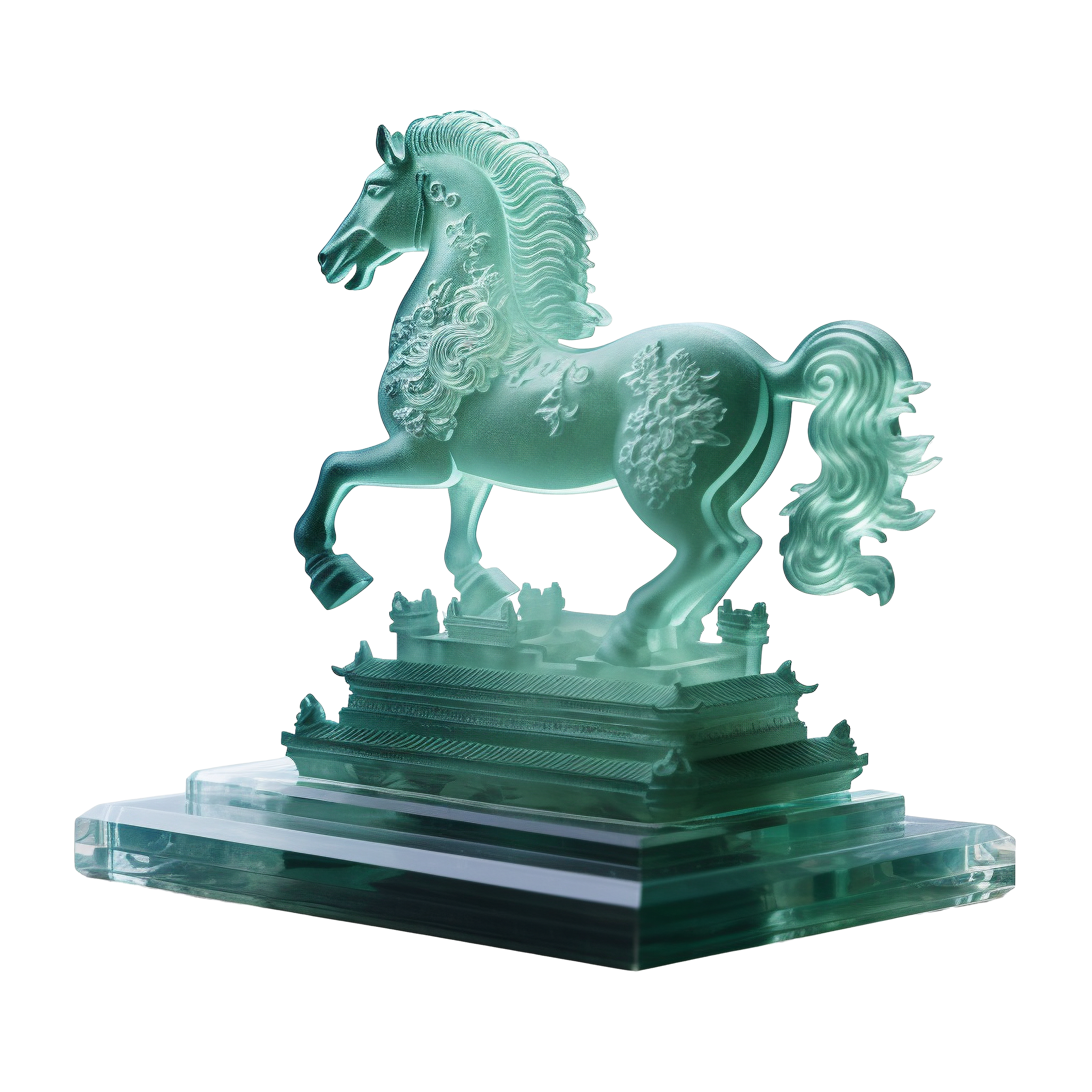 Gorgeous jade carving art horse PNG illustration