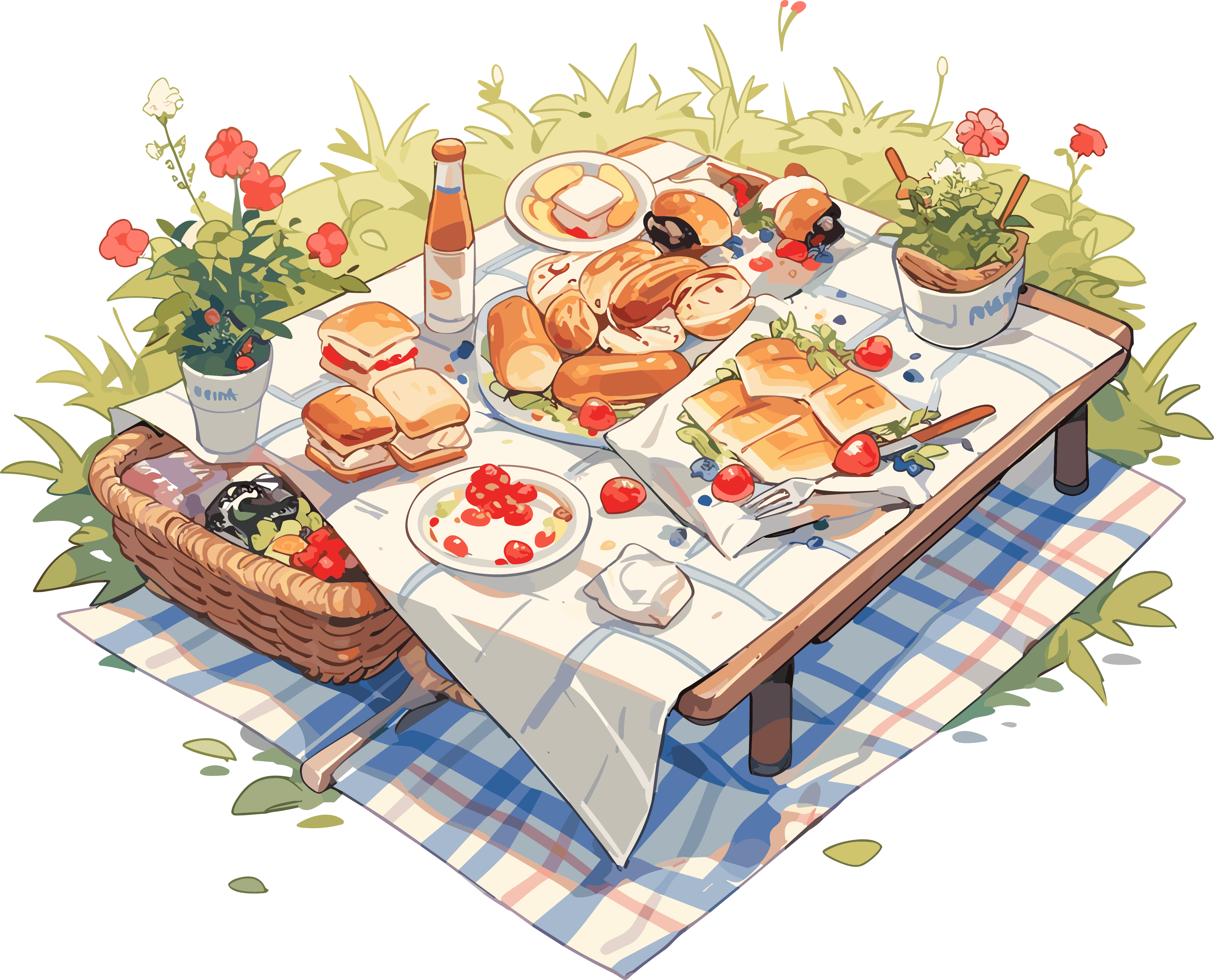 Outdoor picnic blanket graphic design illustration