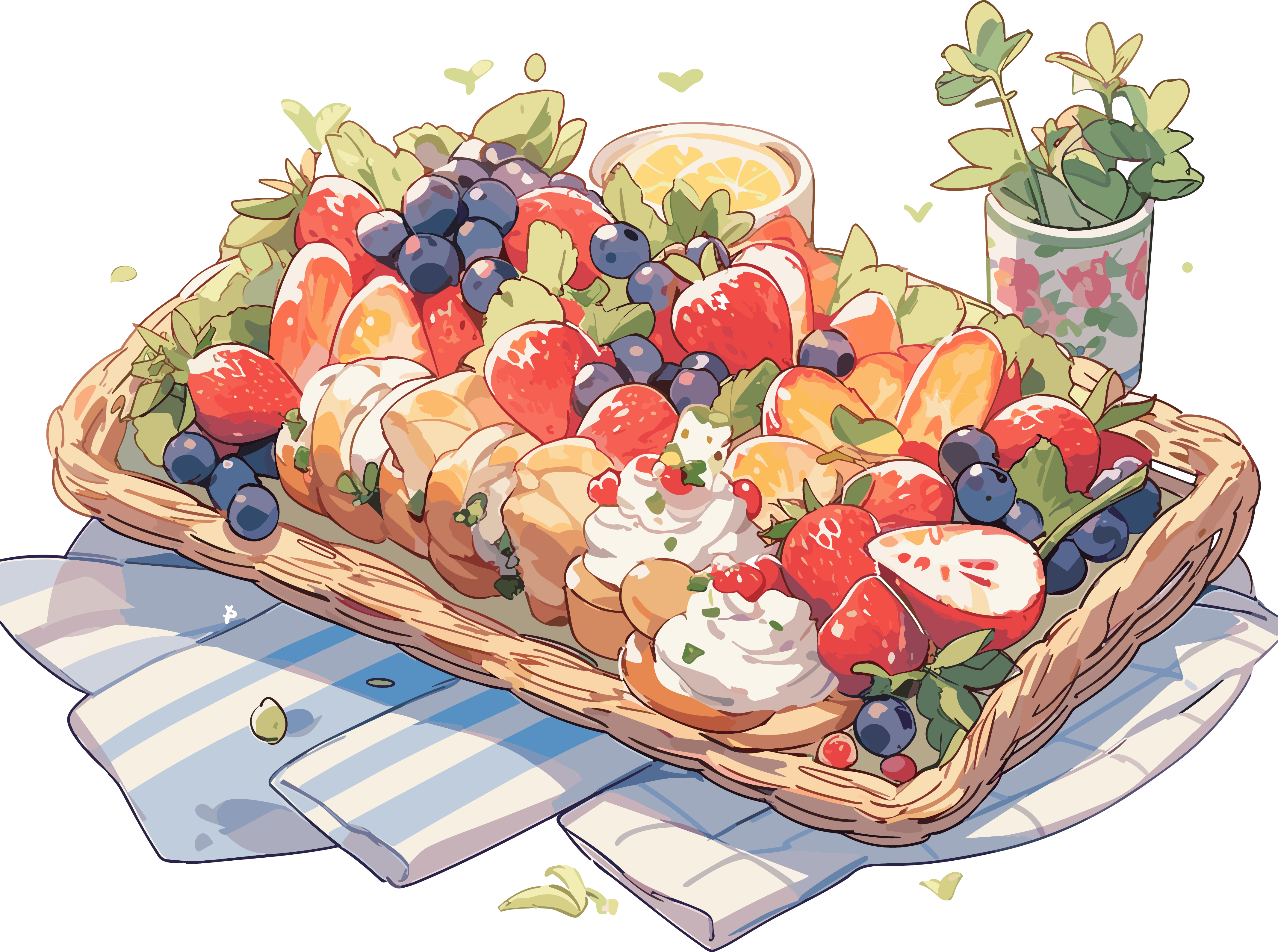 Blue striped outdoor picnic blanket illustration