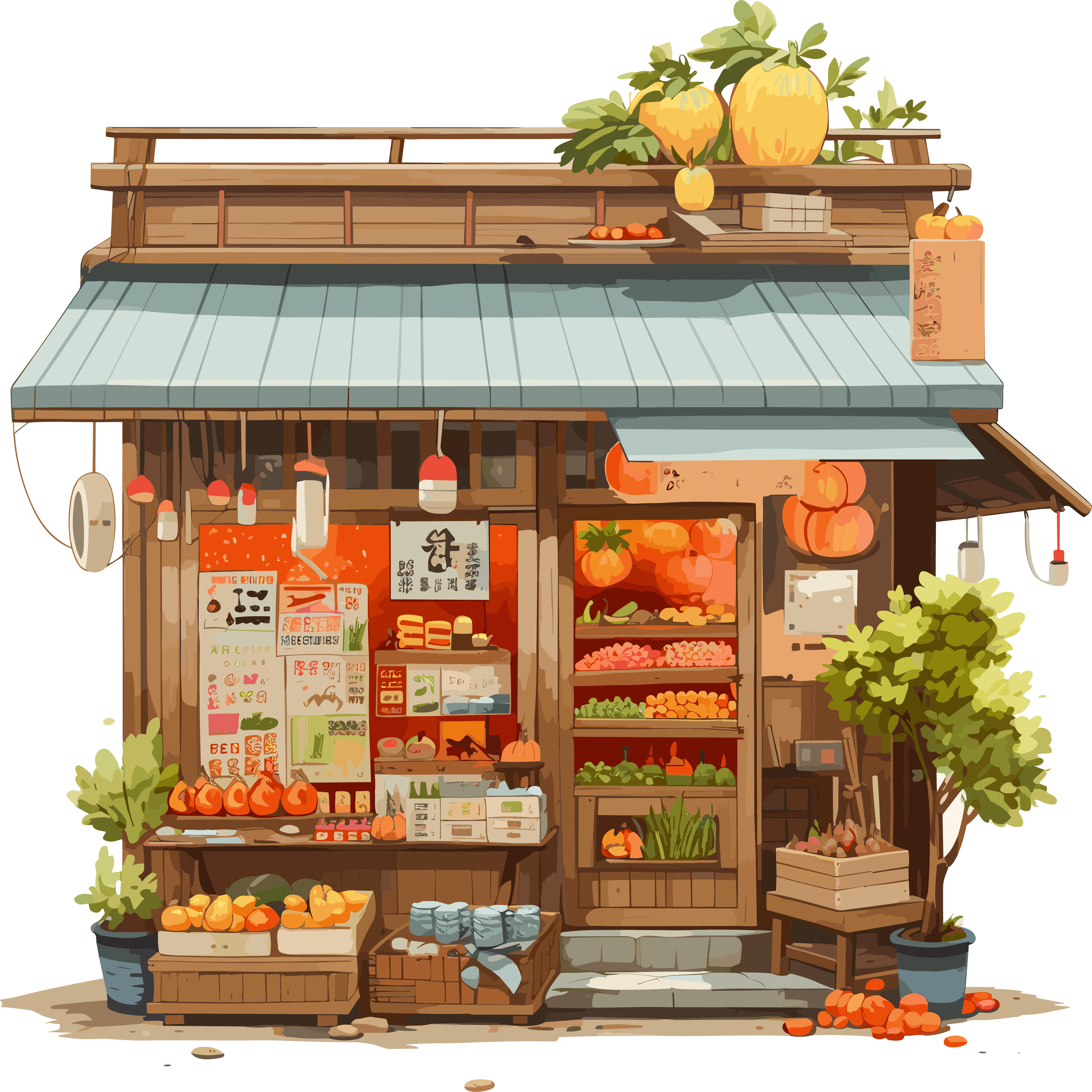 Illustration of a fruit shop for commercial use