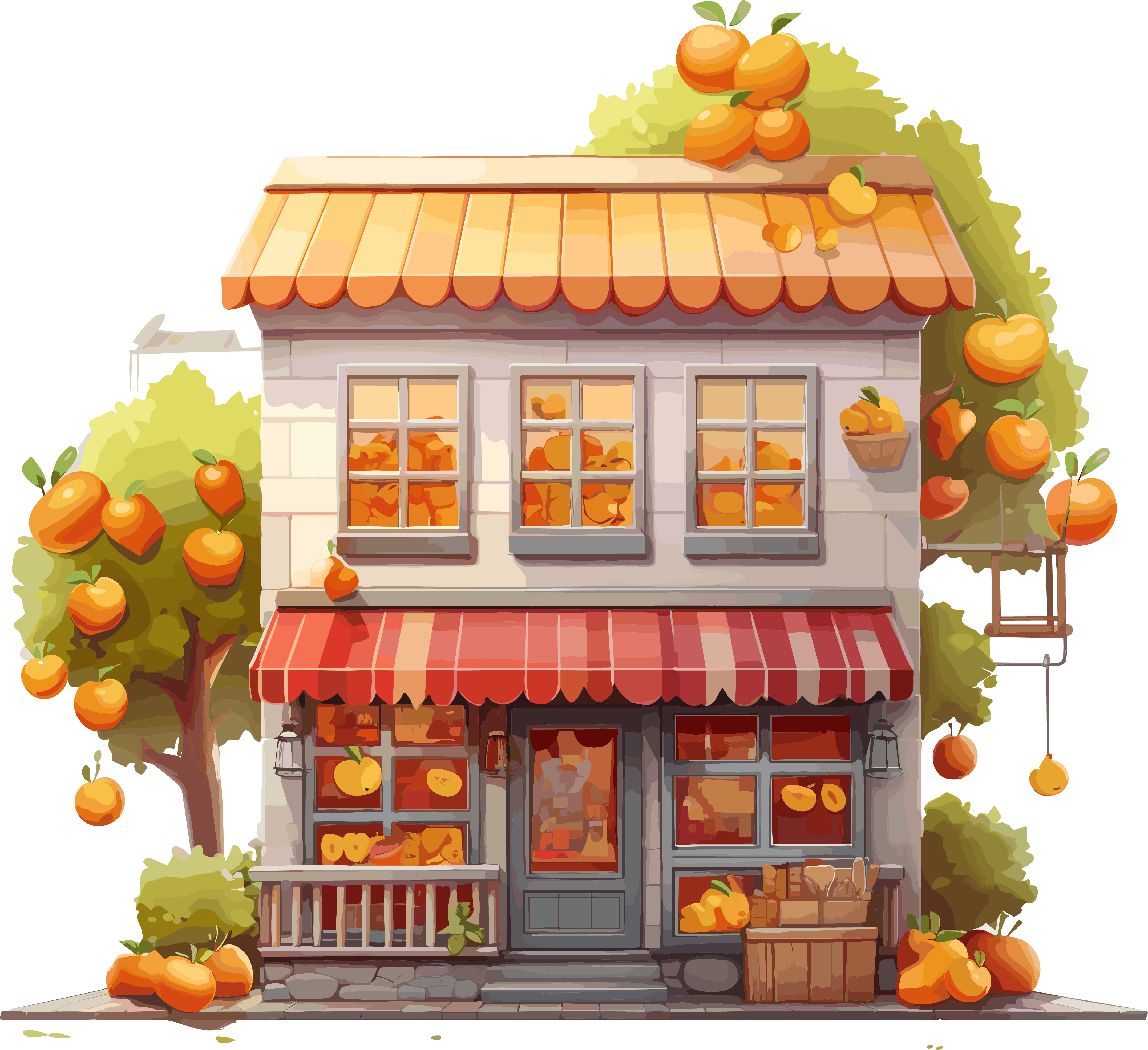 High-definition graphic material of a classical architectural style autumn fruit shop