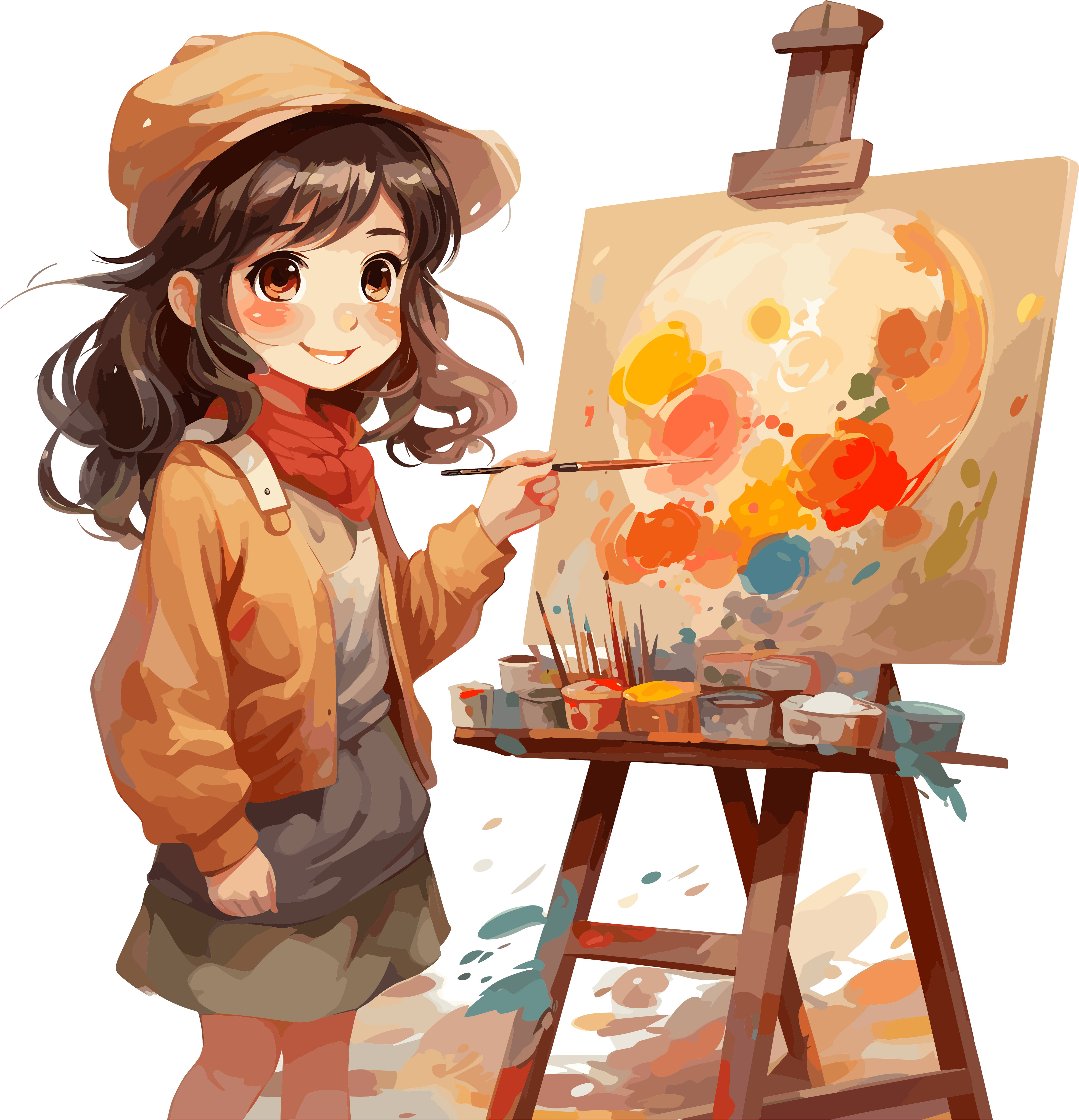 Little girl painting illustration art design