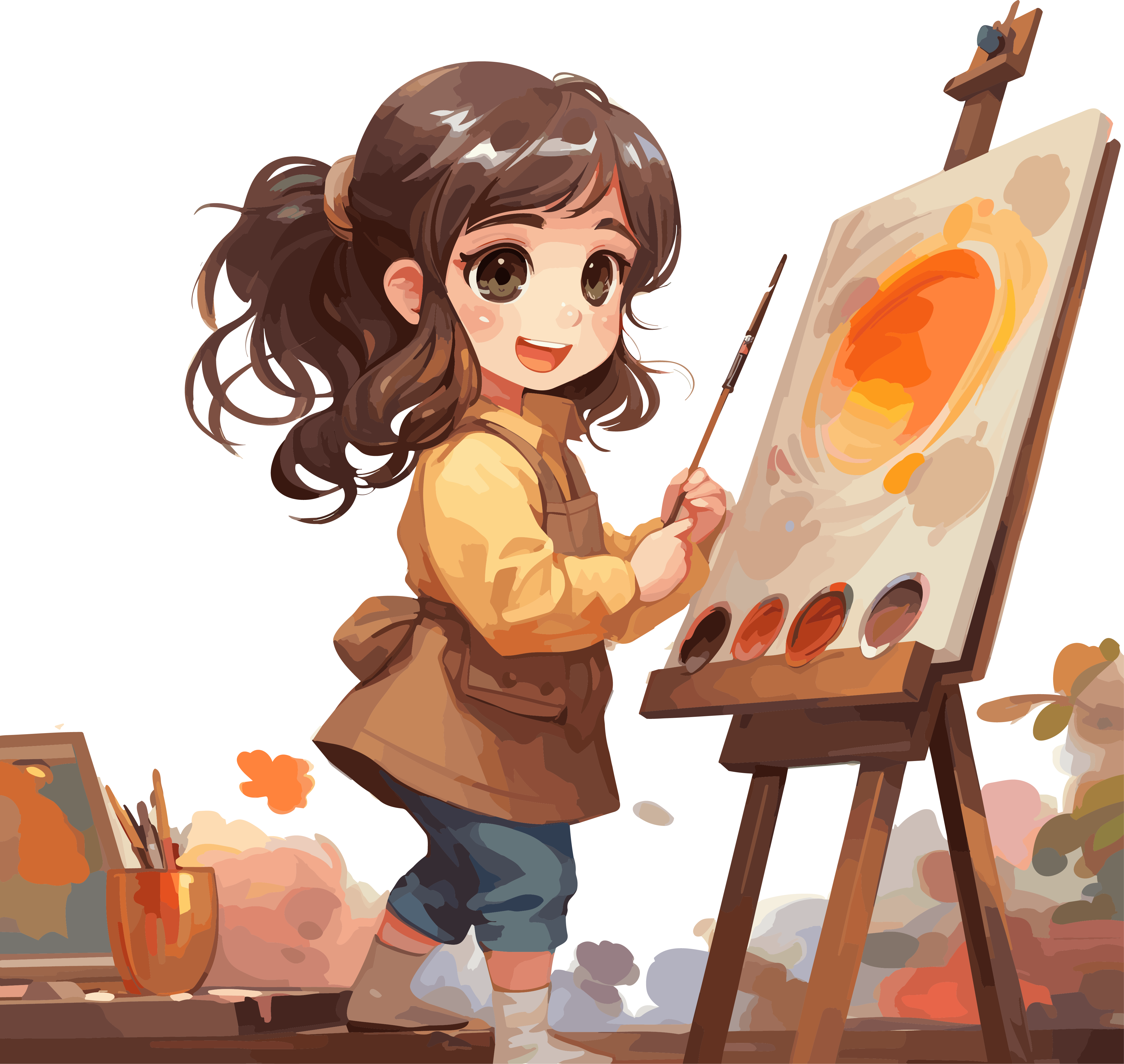 Commercially Usable Painting Girl Creative Design Elements