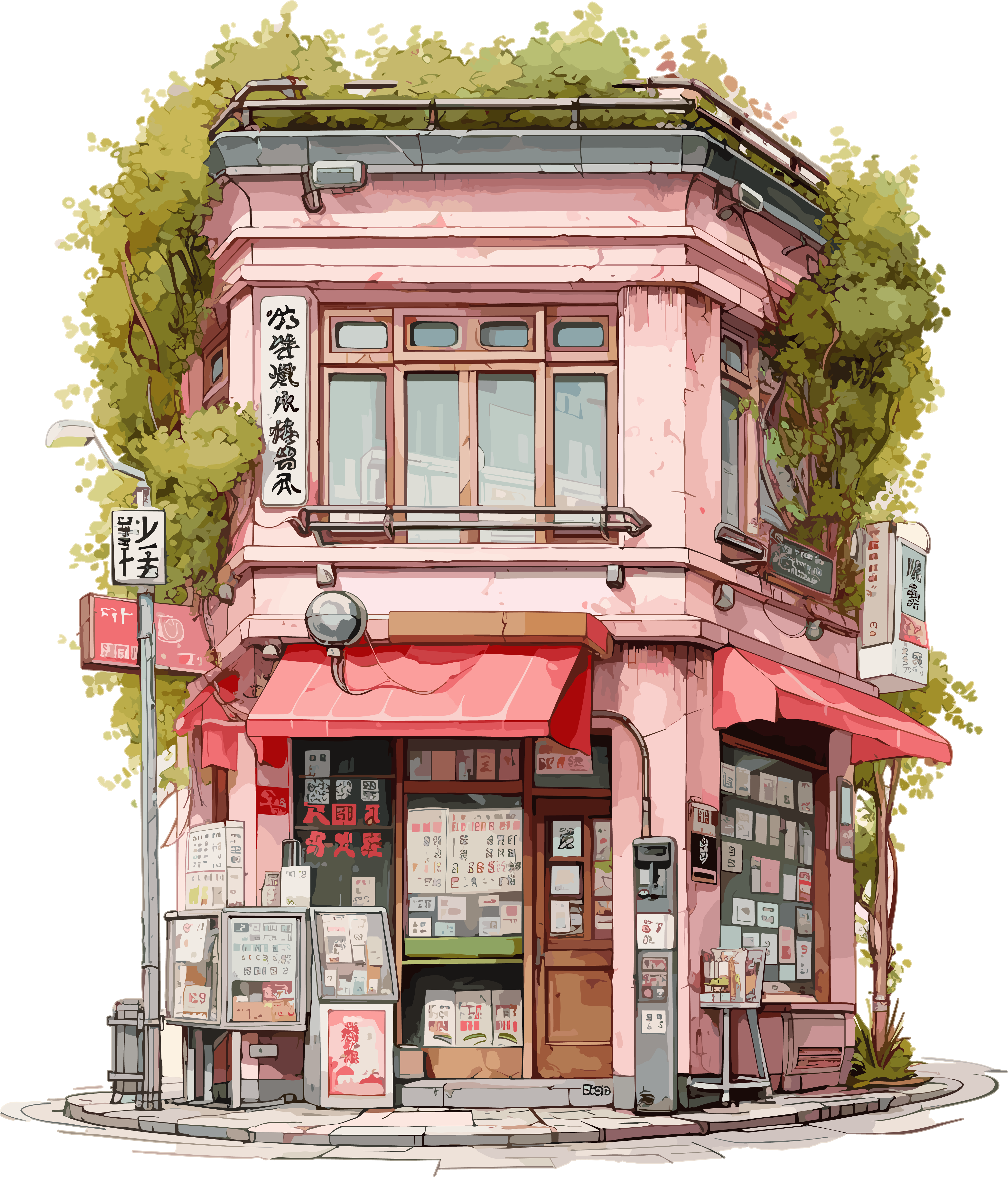 Pink street-side shop romantic comic material