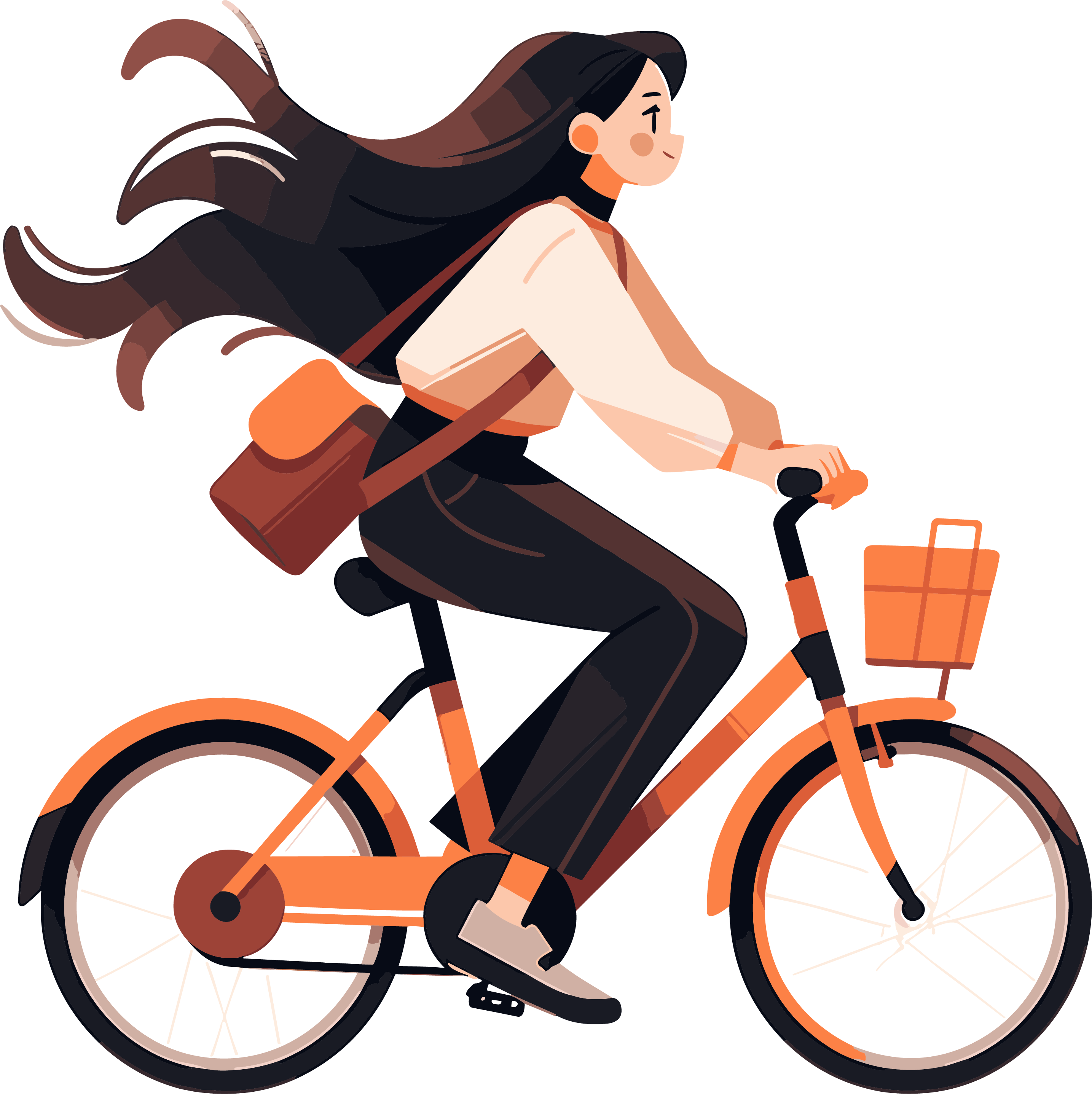 Cute long-haired girl cycling illustration
