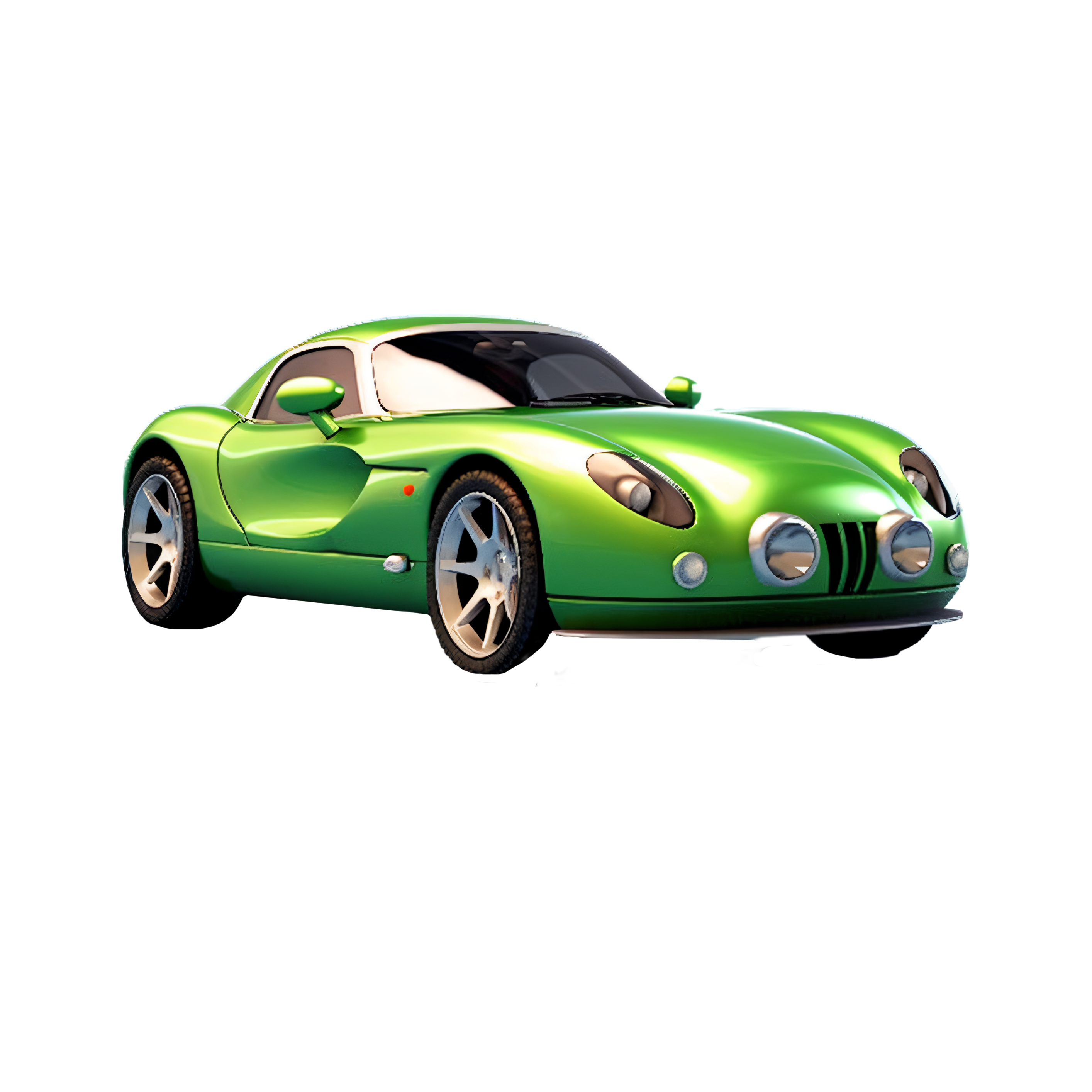 Light and shadow textured green car ultra-fine 3D rendering illustration