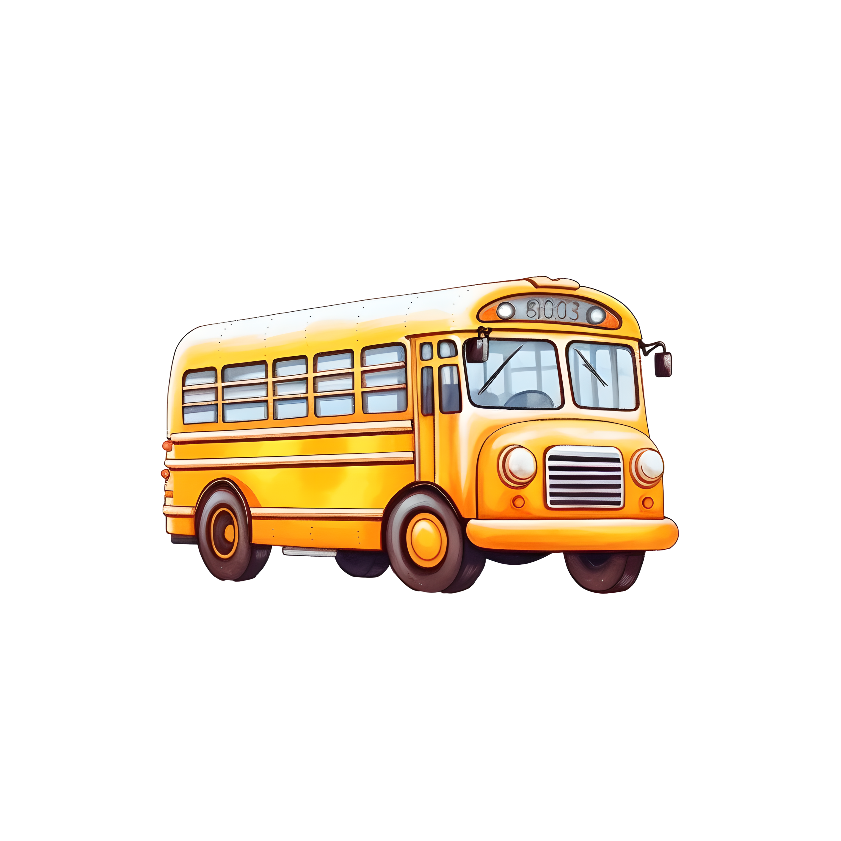 Anime-style yellow school bus commercial use illustration