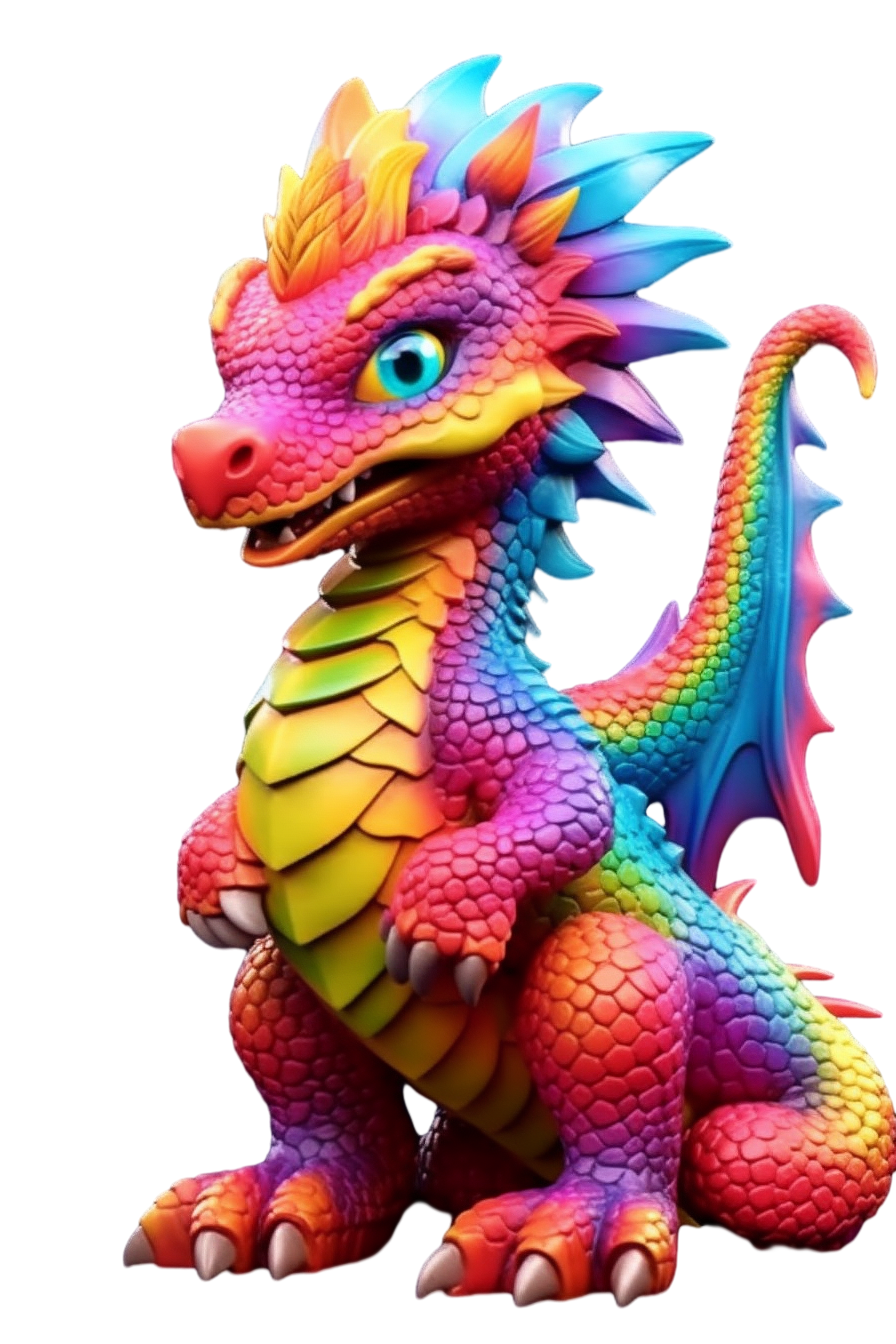Surreal pop 3D illustration of the dazzling rainbow dragon
