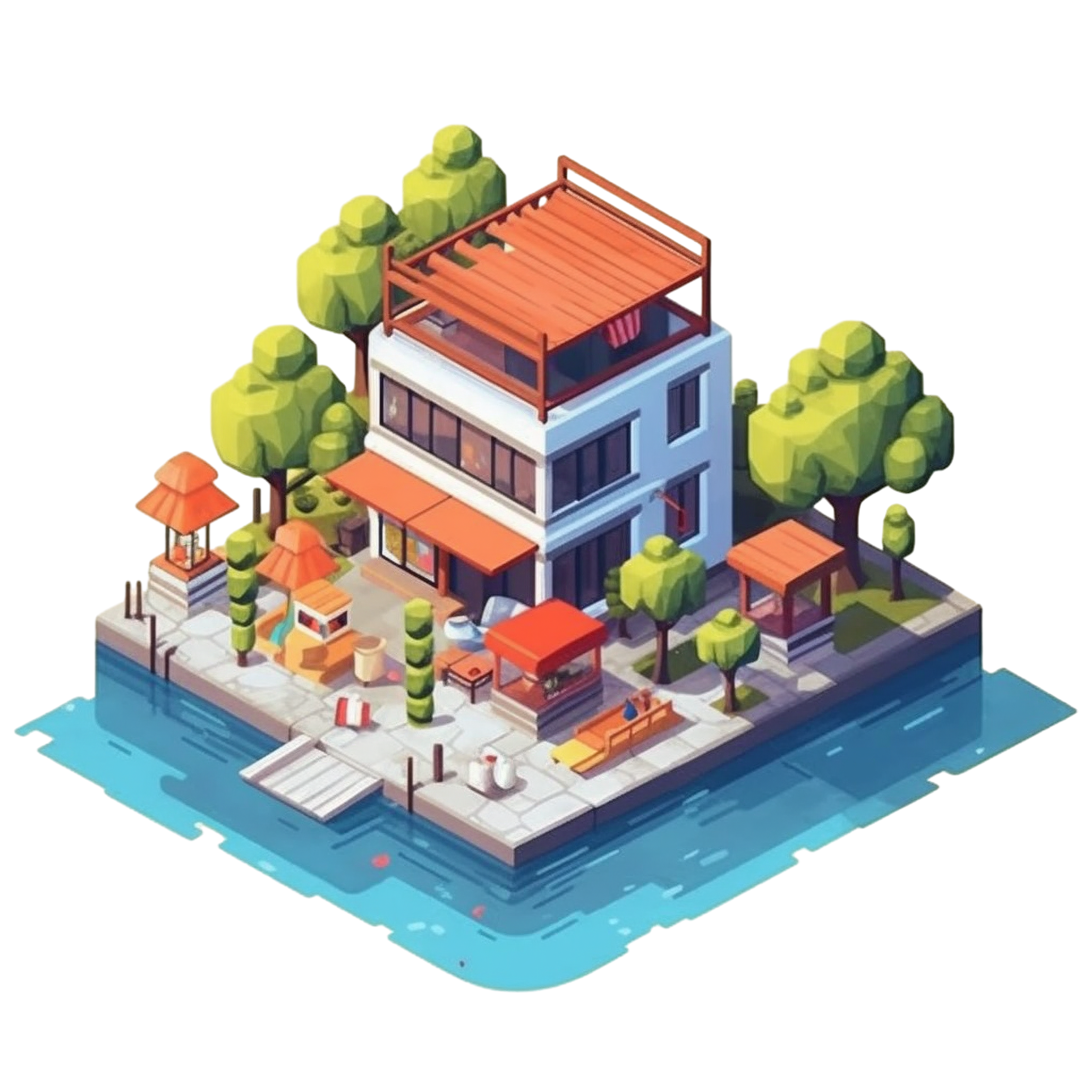 Simple and elegant colorful street scene illustration design material