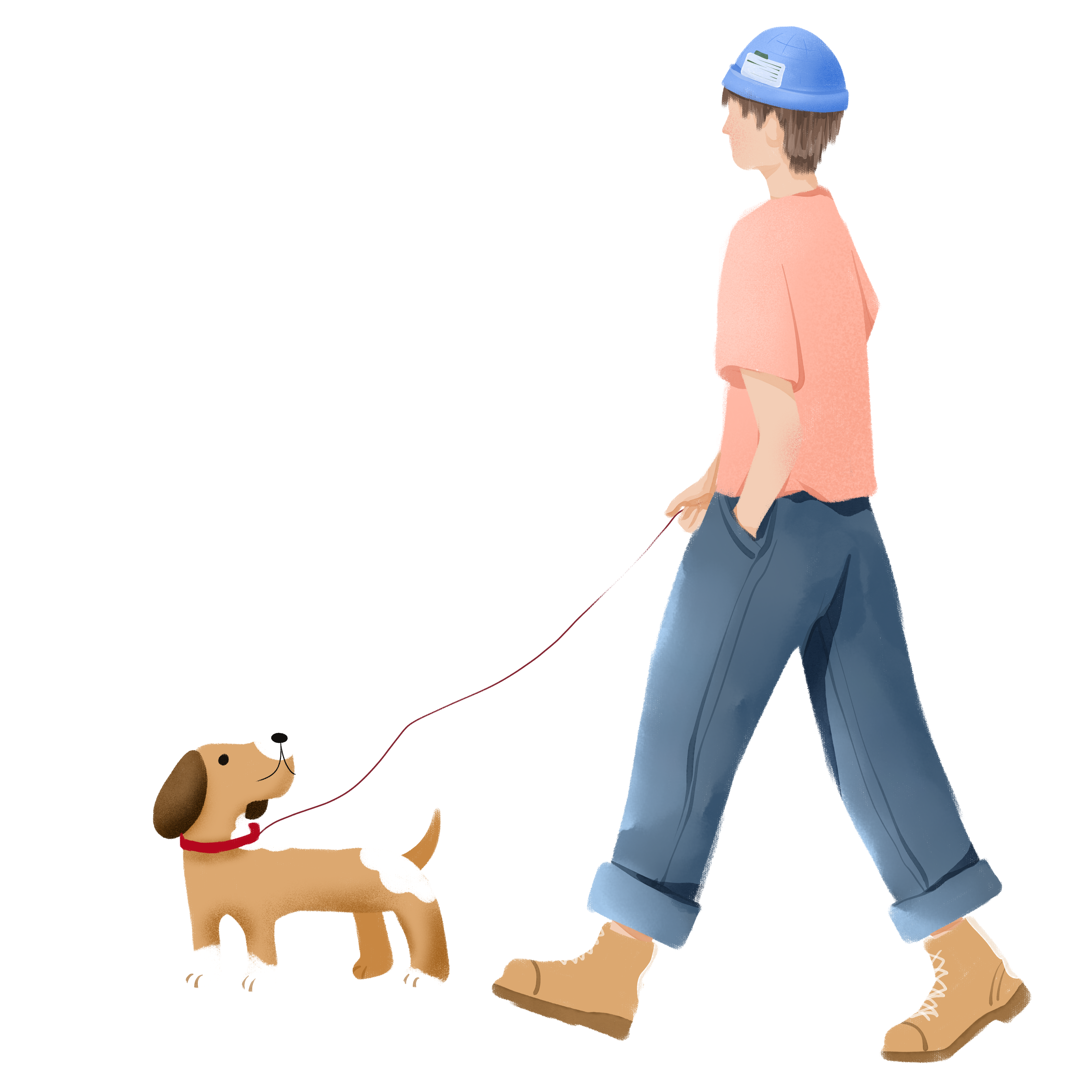 Single boy walking a dog commercial material for Singles' Day