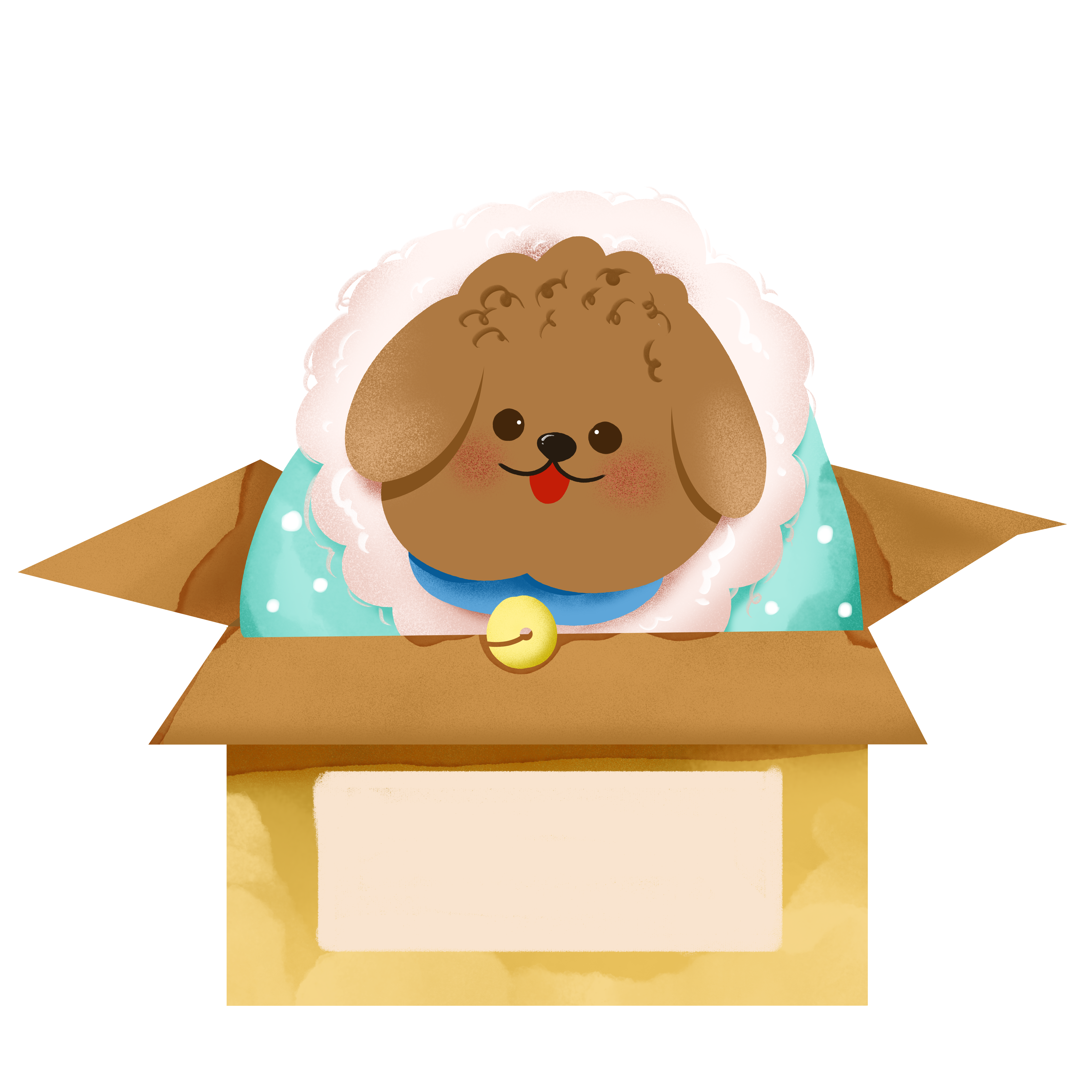 Cute dog illustration in a cardboard box for Singles' Day
