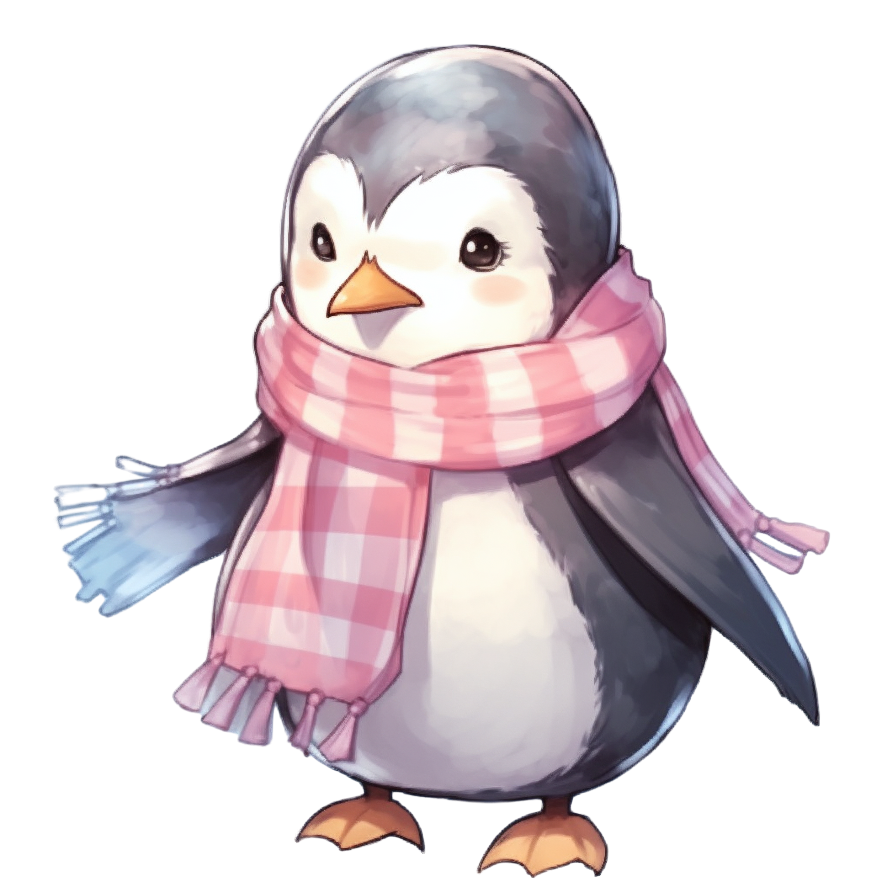 Pink plaid scarf penguin sticker illustration