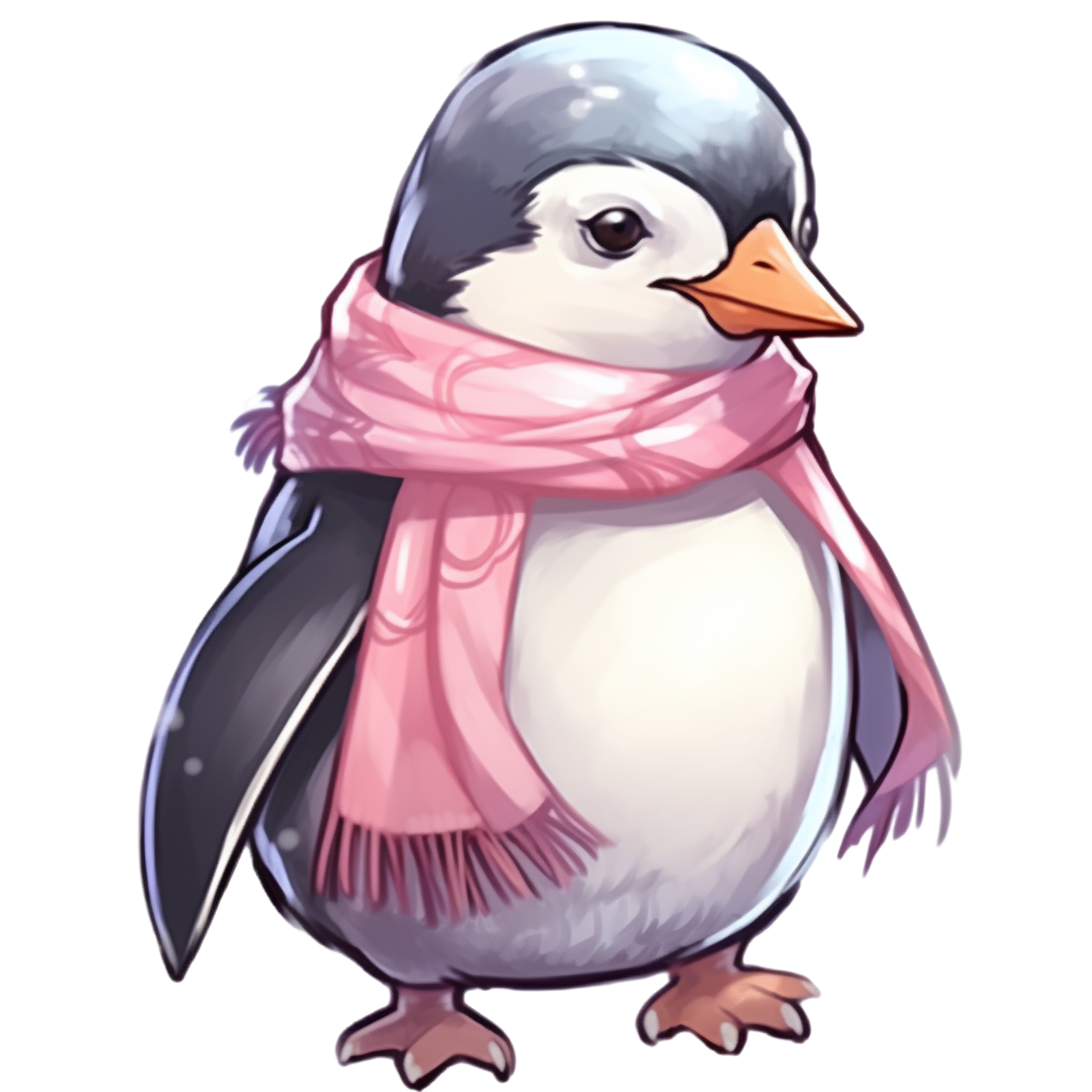 Pink-themed penguin scarf illustration design