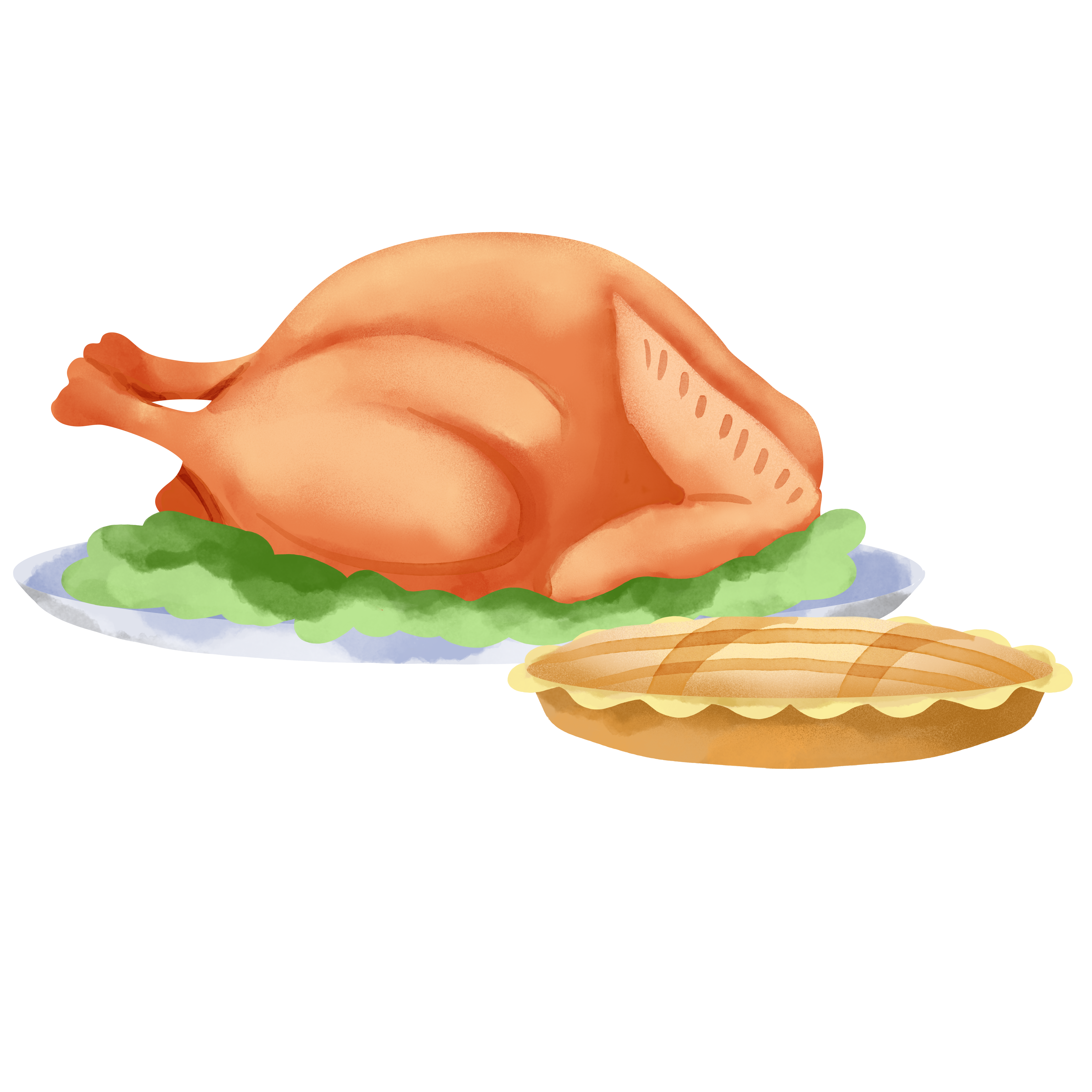 Hand-drawn roasted turkey pumpkin pie Happy Thanksgiving PNG material